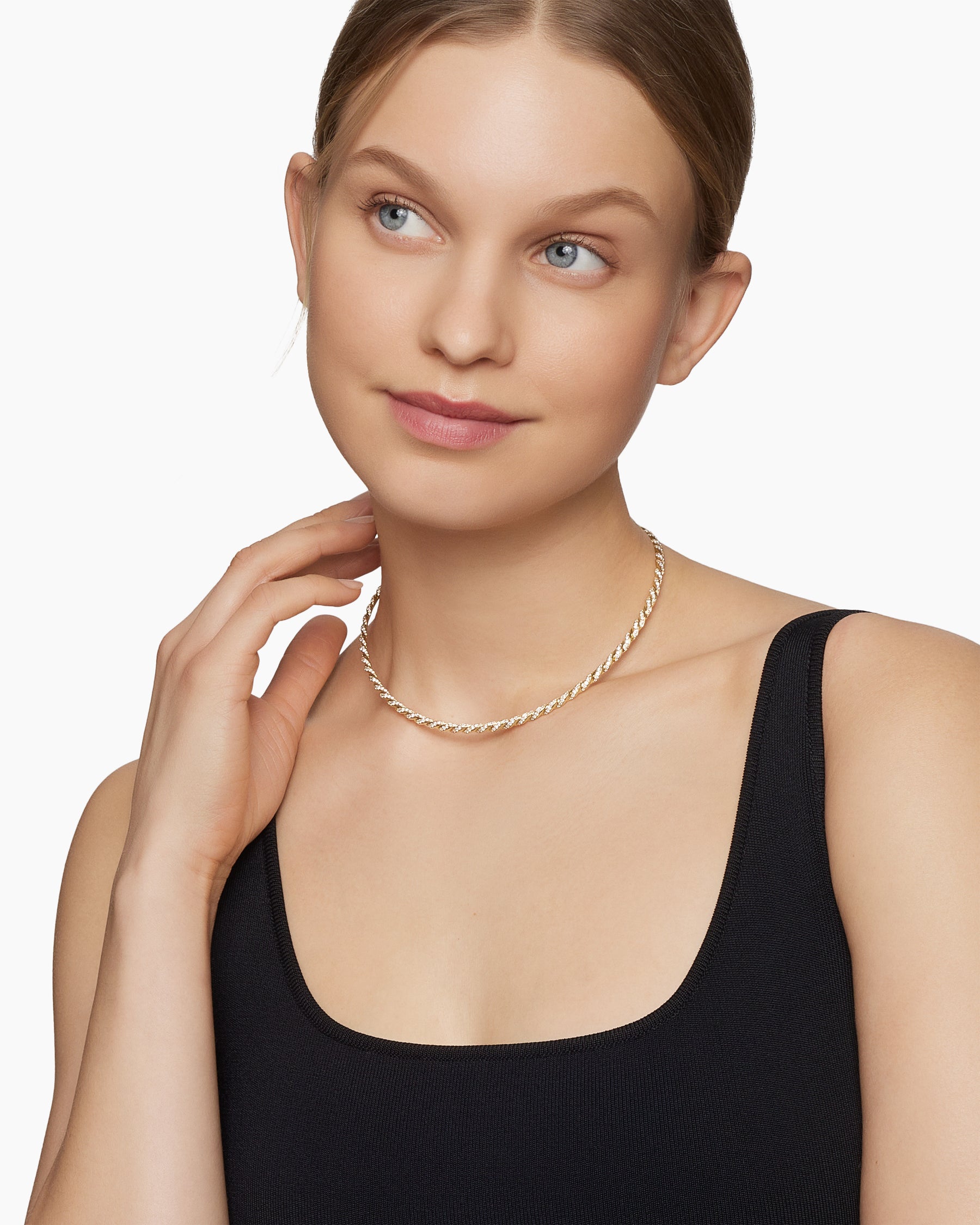 Alternative view of Sculpted Cable Flex Necklace in 18K Yellow Gold with Diamonds, 3.7mm