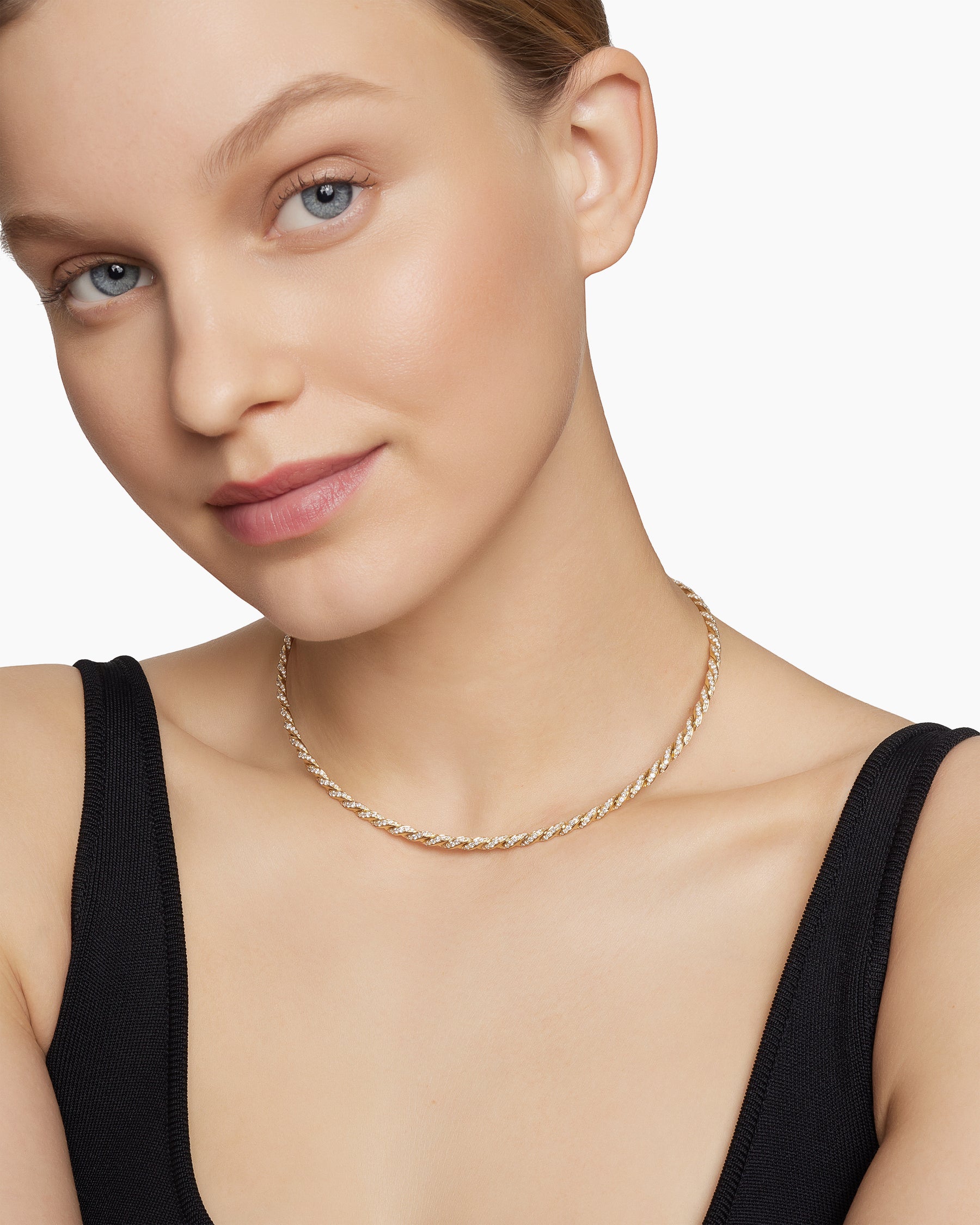 Sculpted Cable Flex Necklace in 18K Yellow Gold with Diamonds, 3.7mm - Image 7