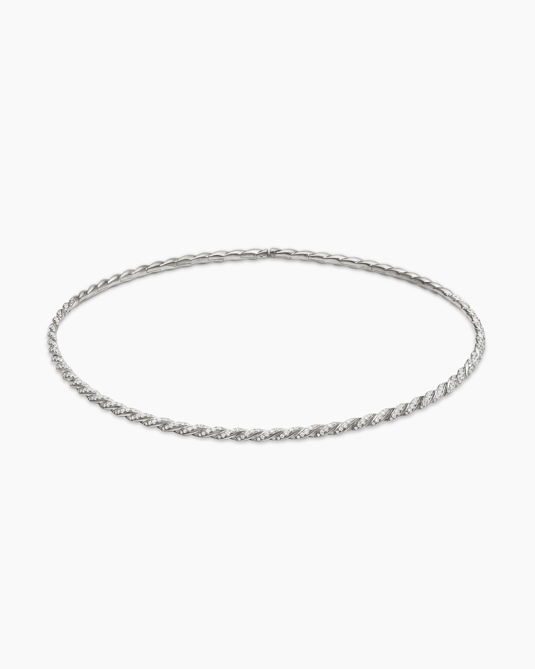 Sculpted Cable Flex Necklace in 18K White Gold with Diamonds, 3.7mm - Image 3