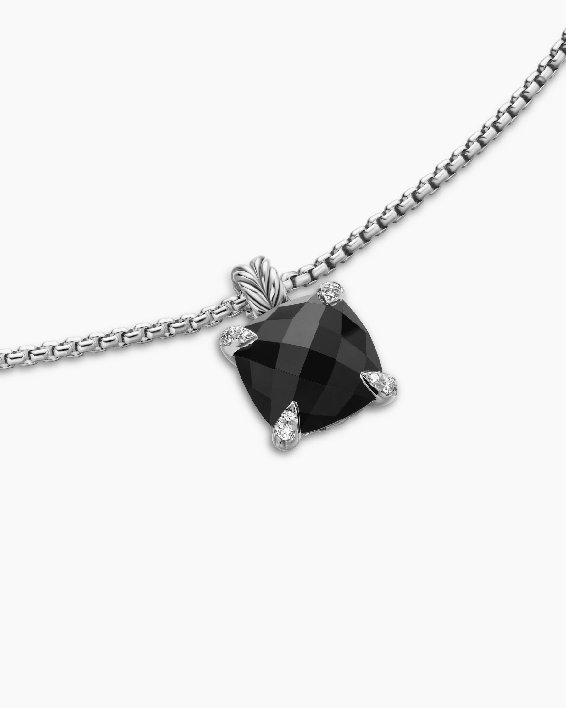 Chatelaine Pendant Necklace in Sterling Silver with Black Onyx and Diamonds, 11mm - Image 5