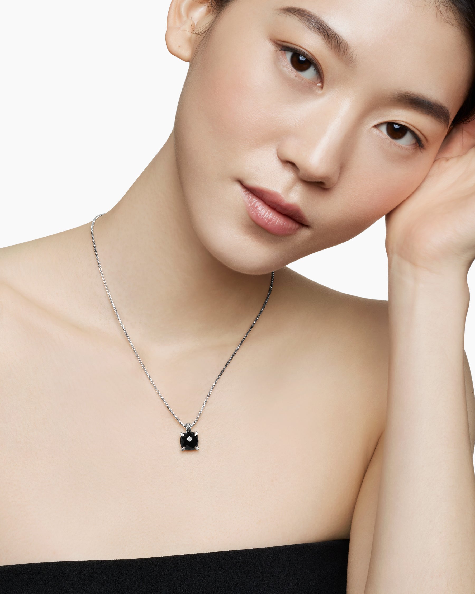 Chatelaine Pendant Necklace in Sterling Silver with Black Onyx and Diamonds, 11mm - Image 6