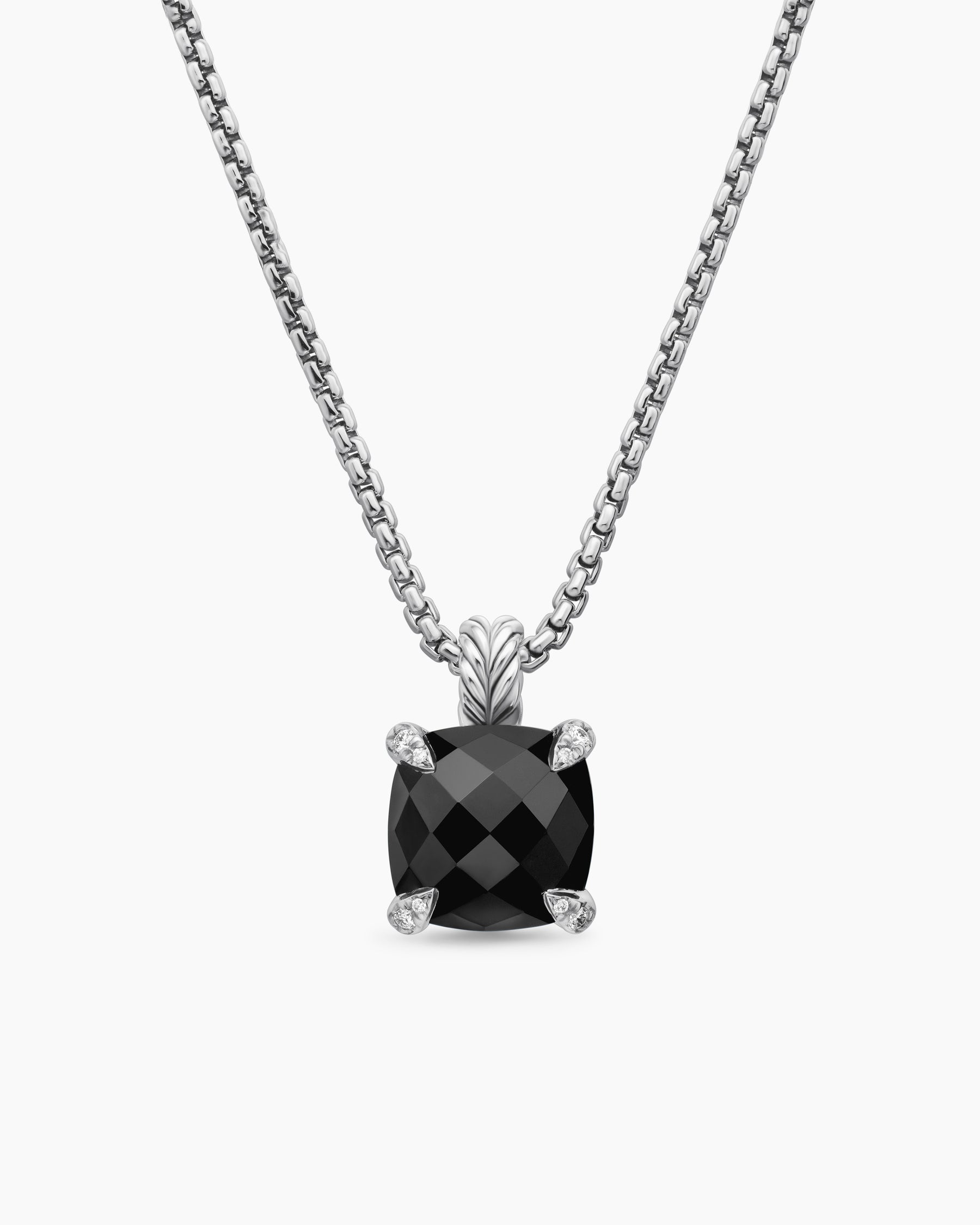 Chatelaine Pendant Necklace in Sterling Silver with Black Onyx and Diamonds, 11mm