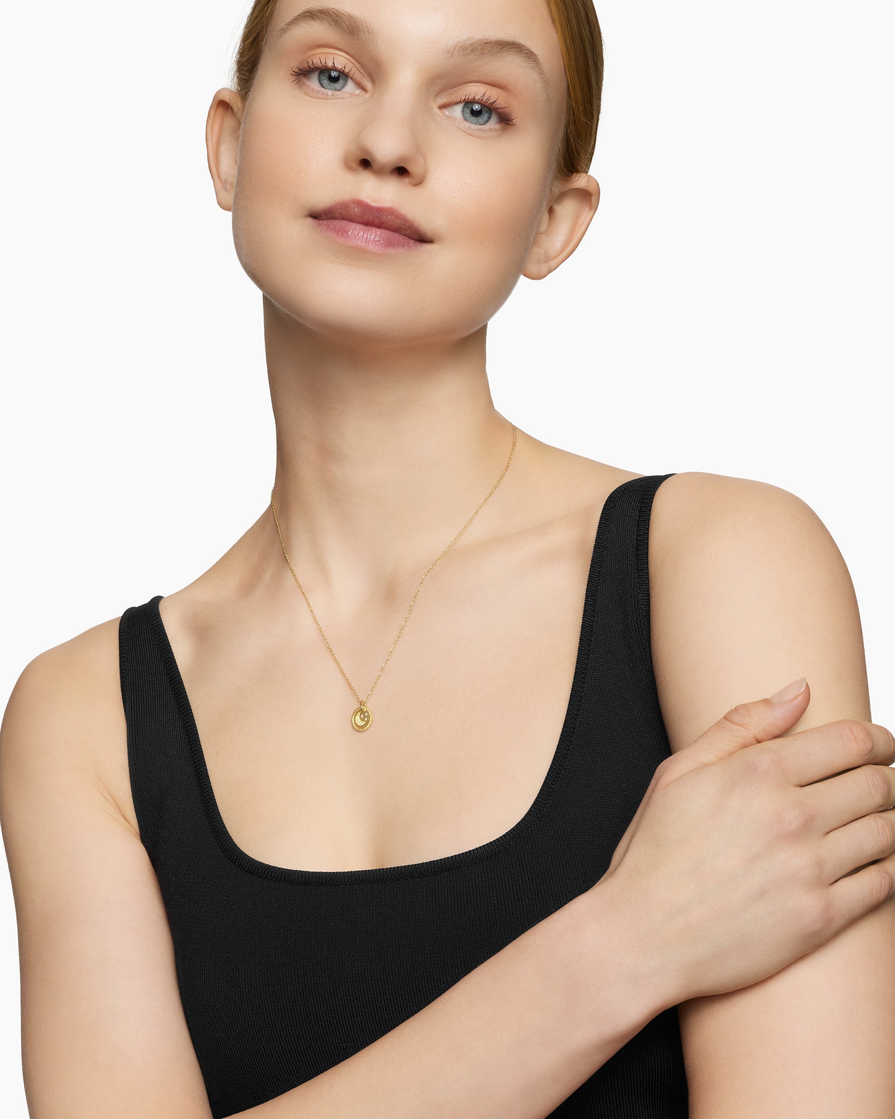 Alternative view of Cable Collectibles Moon and Stars Necklace in 18K Yellow Gold with Pavé Yellow Sapphires and Diamonds, 11mm