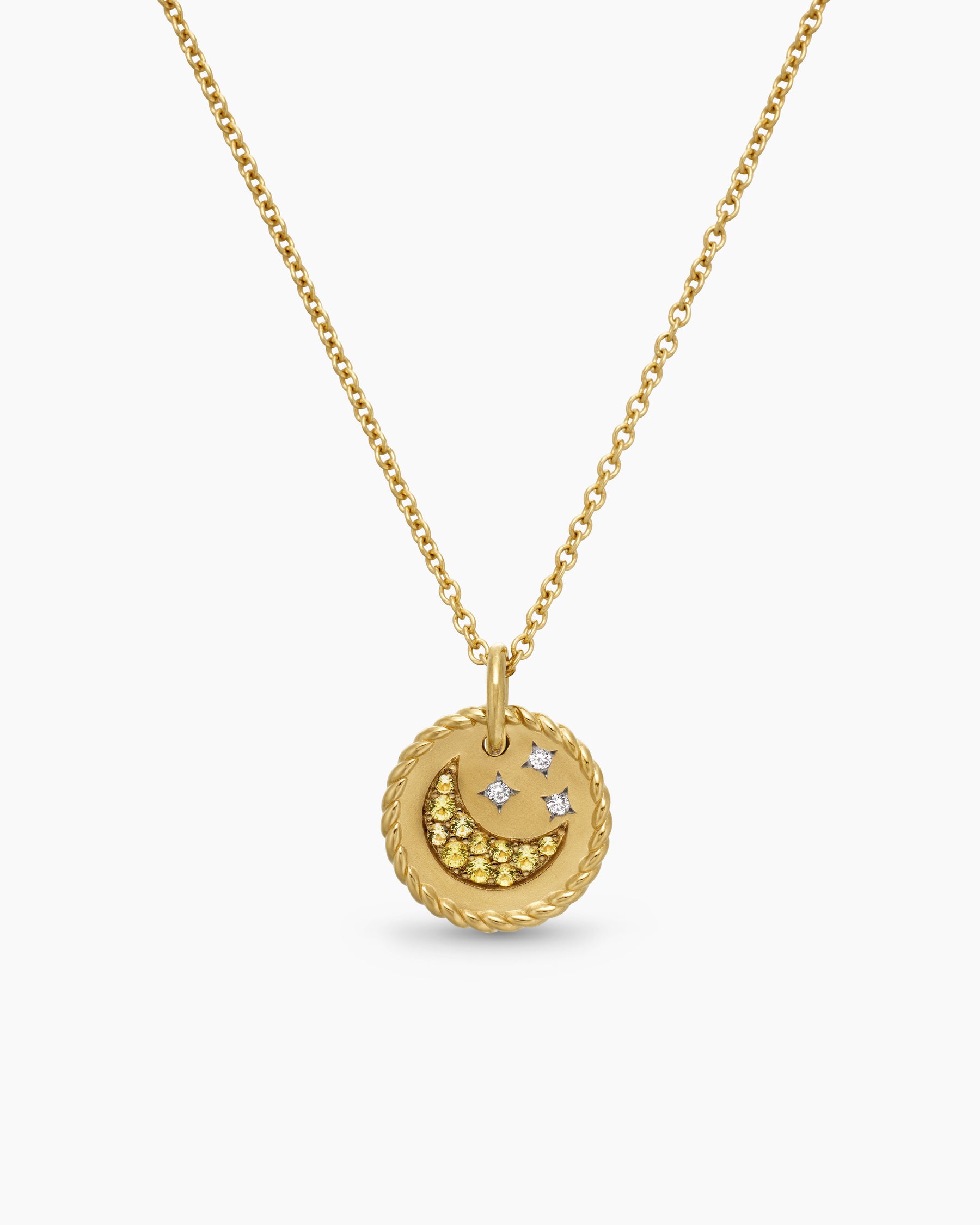 Cable Collectibles Moon and Stars Necklace in 18K Yellow Gold with Pavé Yellow Sapphires and Diamonds, 11mm