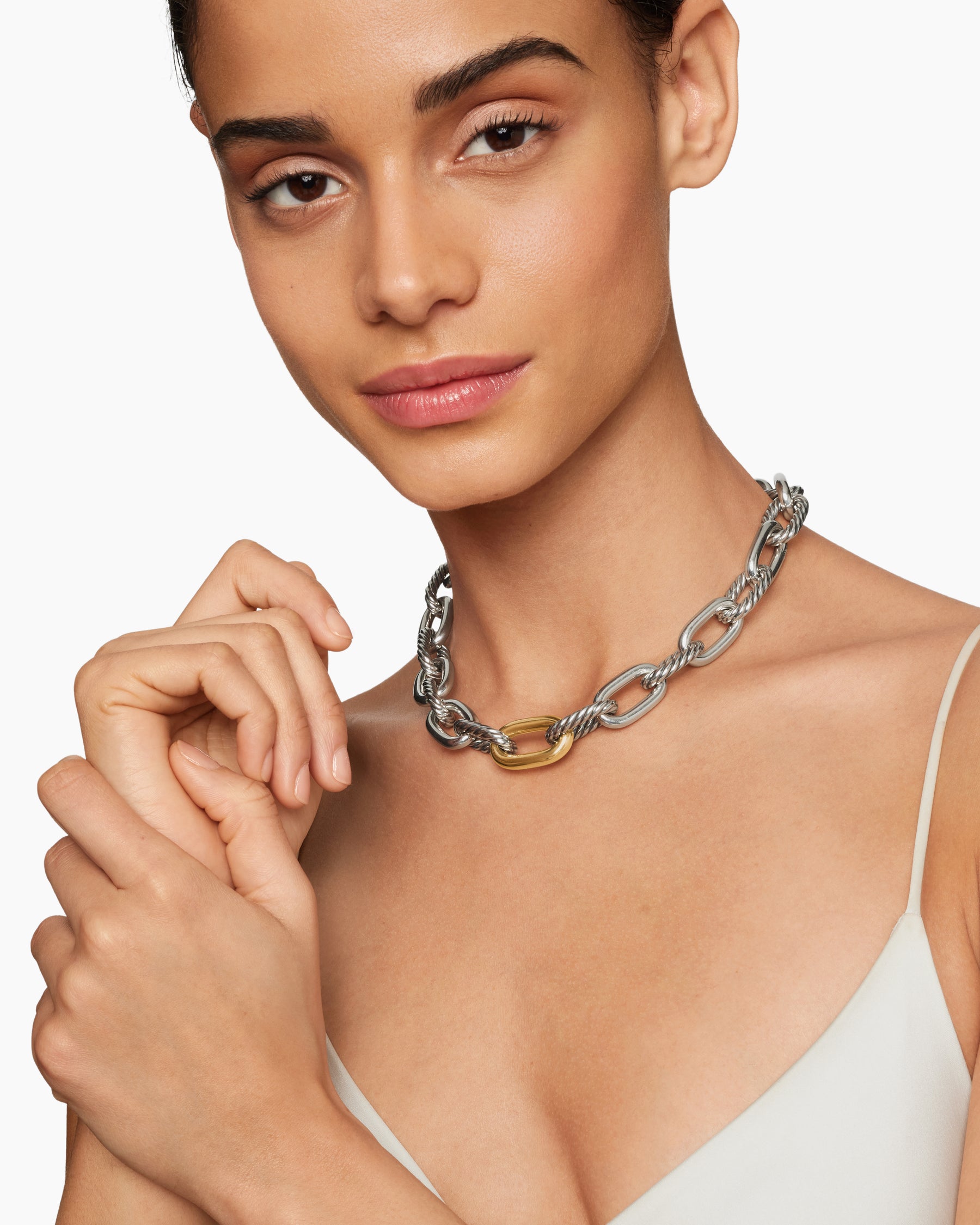 Alternative view of DY Madison Chain Necklace in Sterling Silver with 18K Yellow Gold, 13.5mm