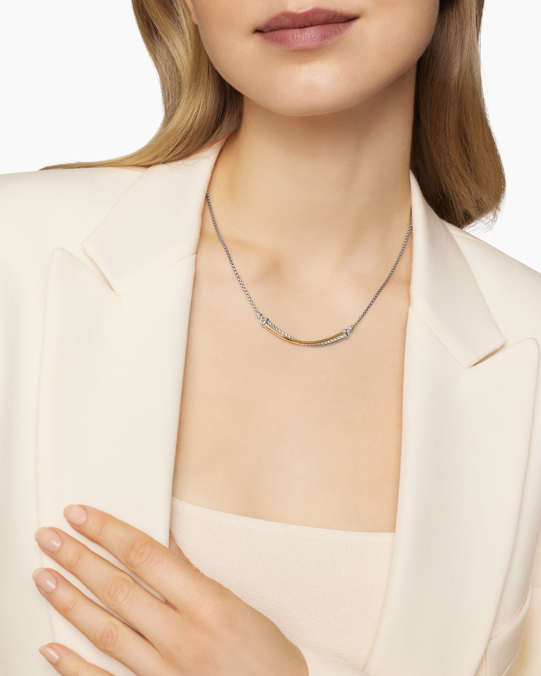 Alternative view of Crossover Bar Necklace in Sterling Silver with 18K Yellow Gold