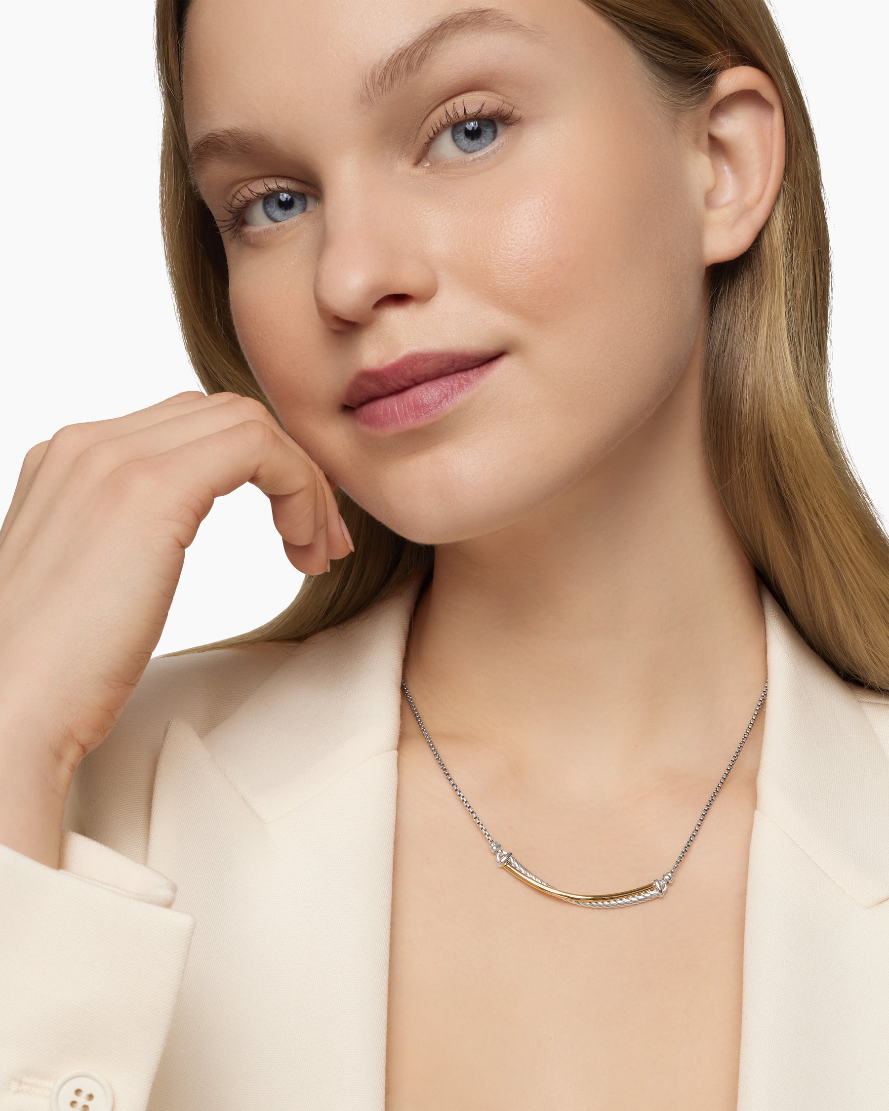 Crossover Bar Necklace in Sterling Silver with 18K Yellow Gold - Image 6