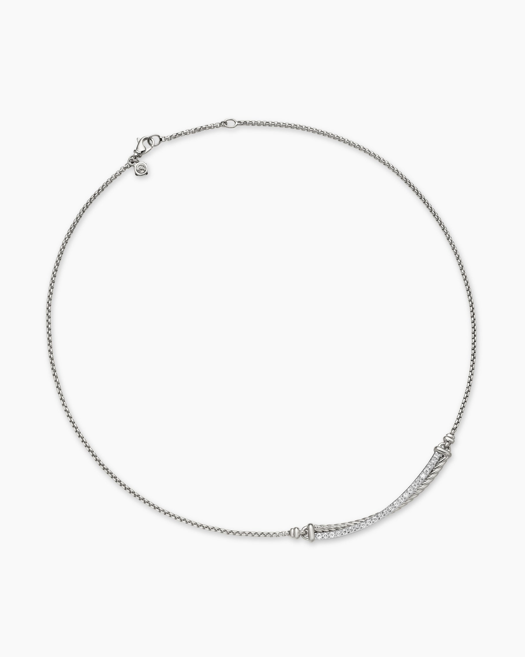 Crossover Bar Necklace in Sterling Silver with Diamonds - Image 3