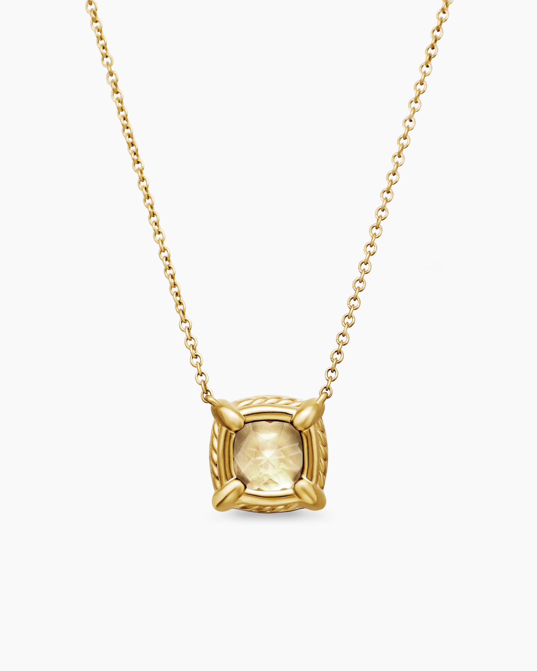 Petite Chatelaine Pavé Bezel Pendant Necklace in 18K Yellow Gold with Champagne Citrine and Diamonds, 7mm - Image 4