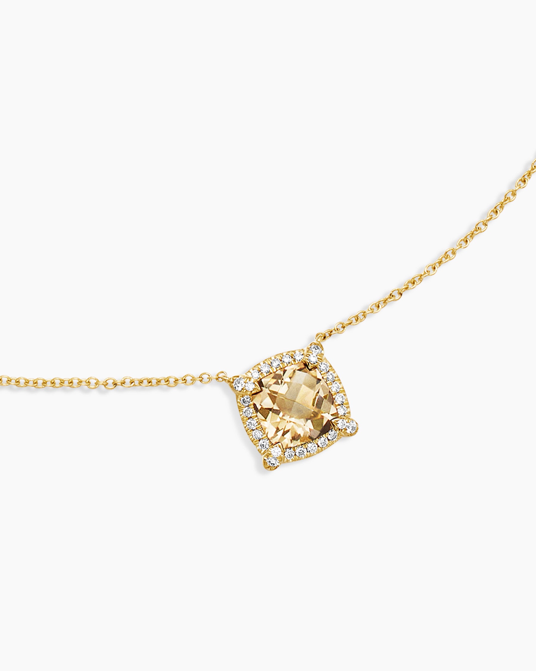 Petite Chatelaine Pavé Bezel Pendant Necklace in 18K Yellow Gold with Champagne Citrine and Diamonds, 7mm - Image 5