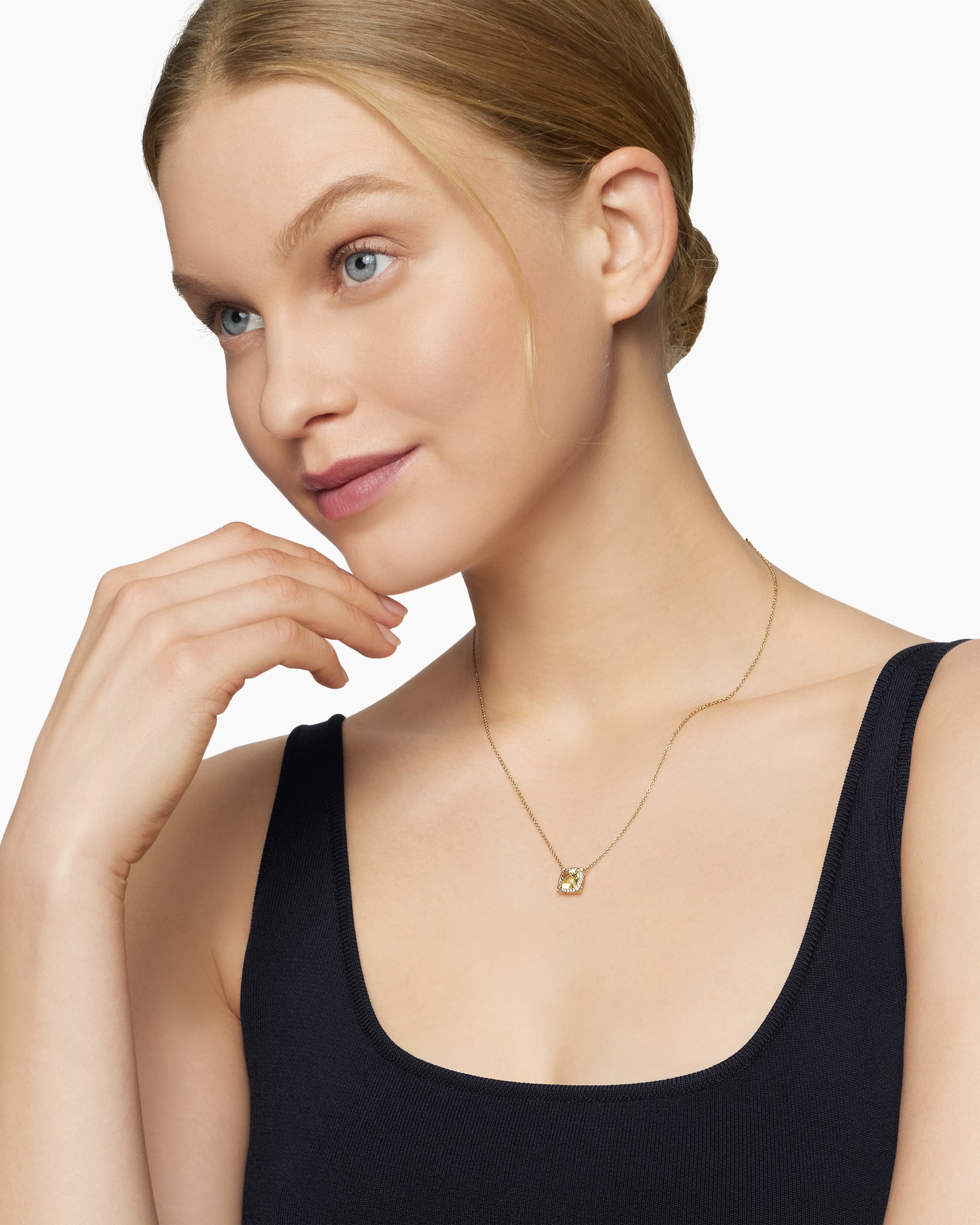 Alternative view of Petite Chatelaine Pavé Bezel Pendant Necklace in 18K Yellow Gold with Champagne Citrine and Diamonds, 7mm