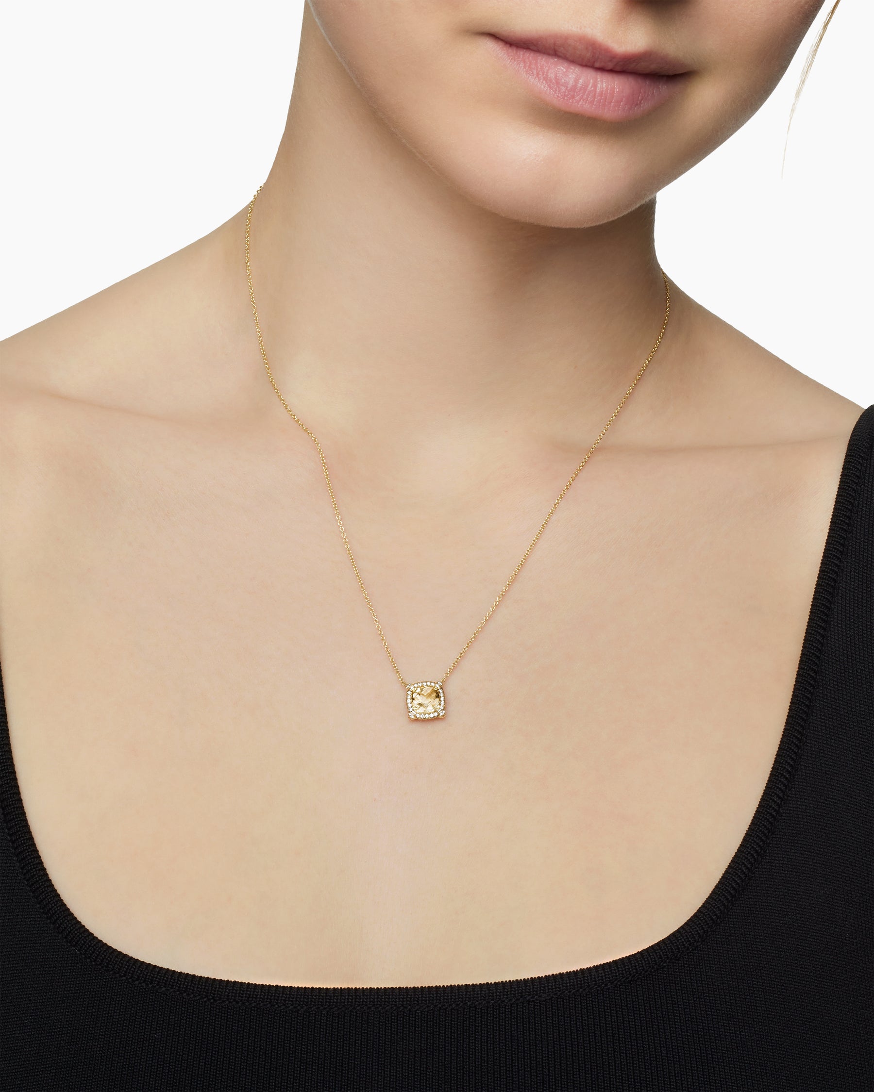 Petite Chatelaine Pavé Bezel Pendant Necklace in 18K Yellow Gold with Champagne Citrine and Diamonds, 7mm - Image 6