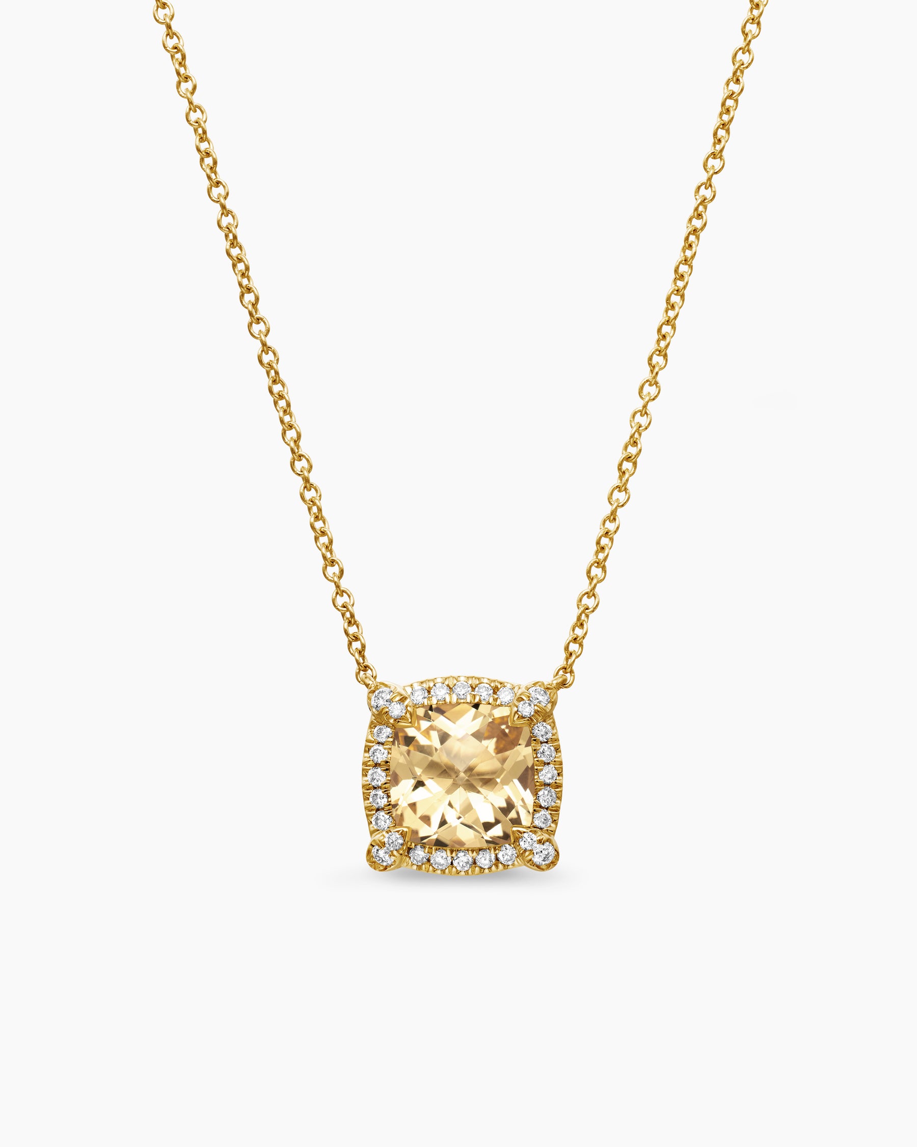 Petite Chatelaine Pavé Bezel Pendant Necklace in 18K Yellow Gold with Champagne Citrine and Diamonds, 7mm