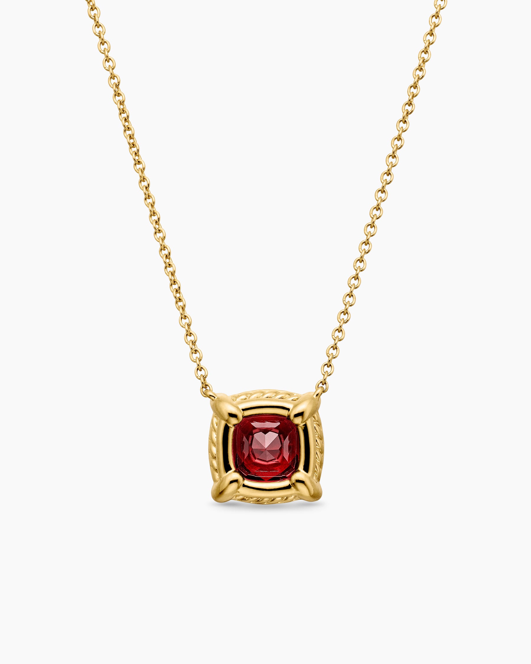 Petite Chatelaine Pavé Bezel Pendant Necklace in 18K Yellow Gold with Garnet and Diamonds, 7mm - Image 4