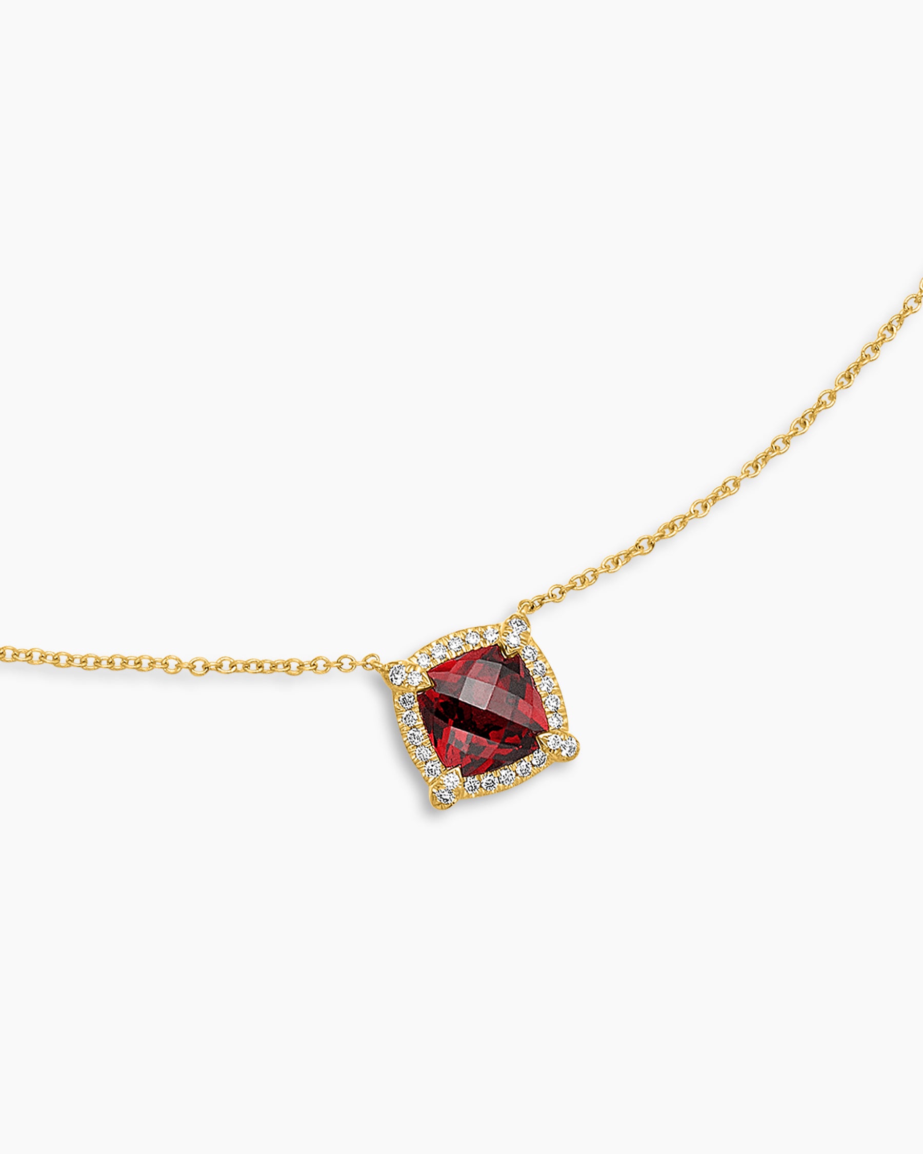 Petite Chatelaine Pavé Bezel Pendant Necklace in 18K Yellow Gold with Garnet and Diamonds, 7mm - Image 5