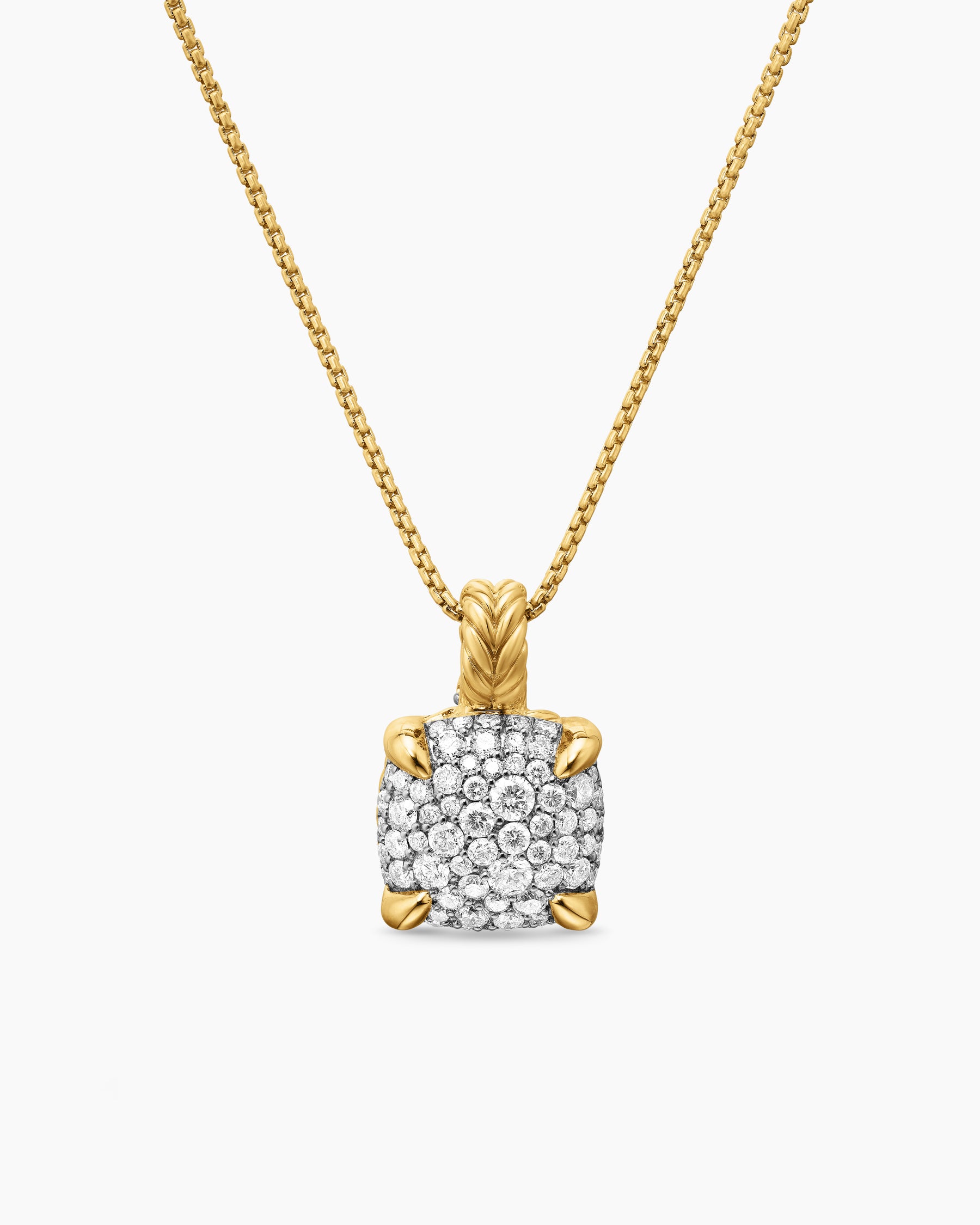 Chatelaine Pendant Necklace in 18K Yellow Gold with Pavé Diamonds, 11mm