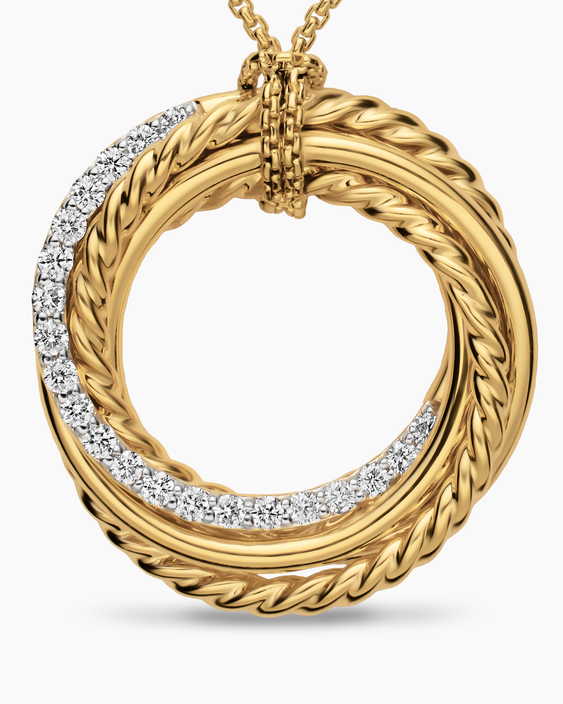 Crossover Pendant Necklace in 18K Yellow Gold with Diamonds, 21mm - Image 5