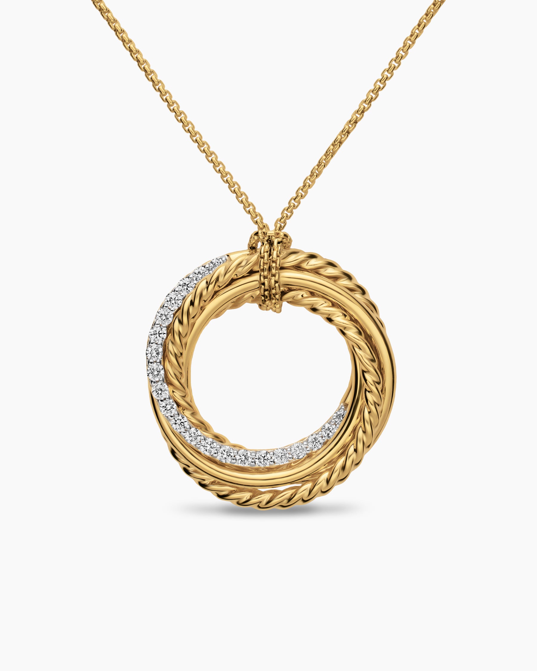 Crossover Pendant Necklace in 18K Yellow Gold with Diamonds, 21mm
