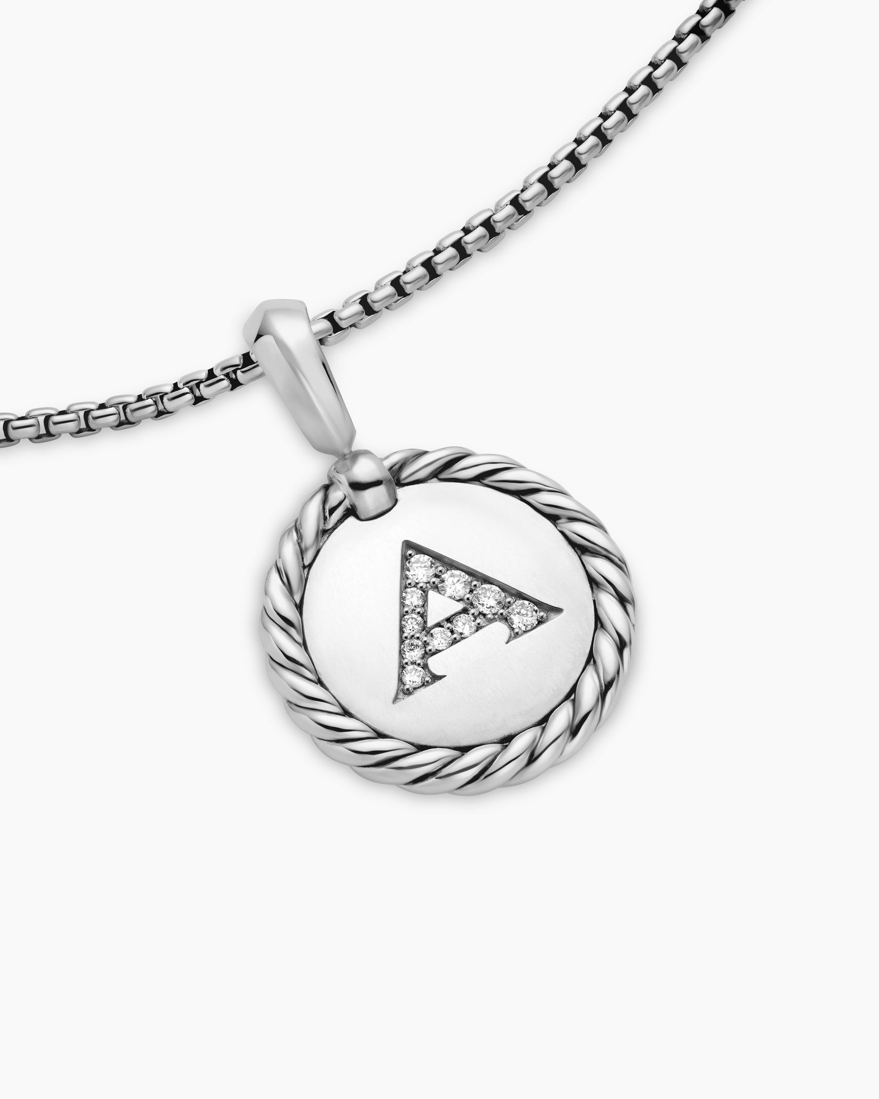 Initial Charm Necklace in Sterling Silver with Diamond A - Image 5