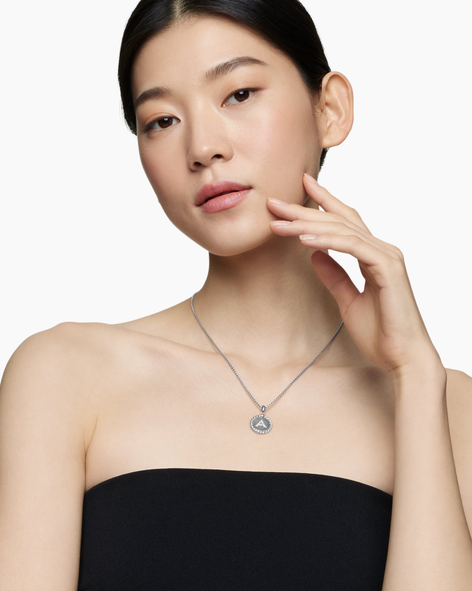 Alternative view of Initial Charm Necklace in Sterling Silver with Diamond A