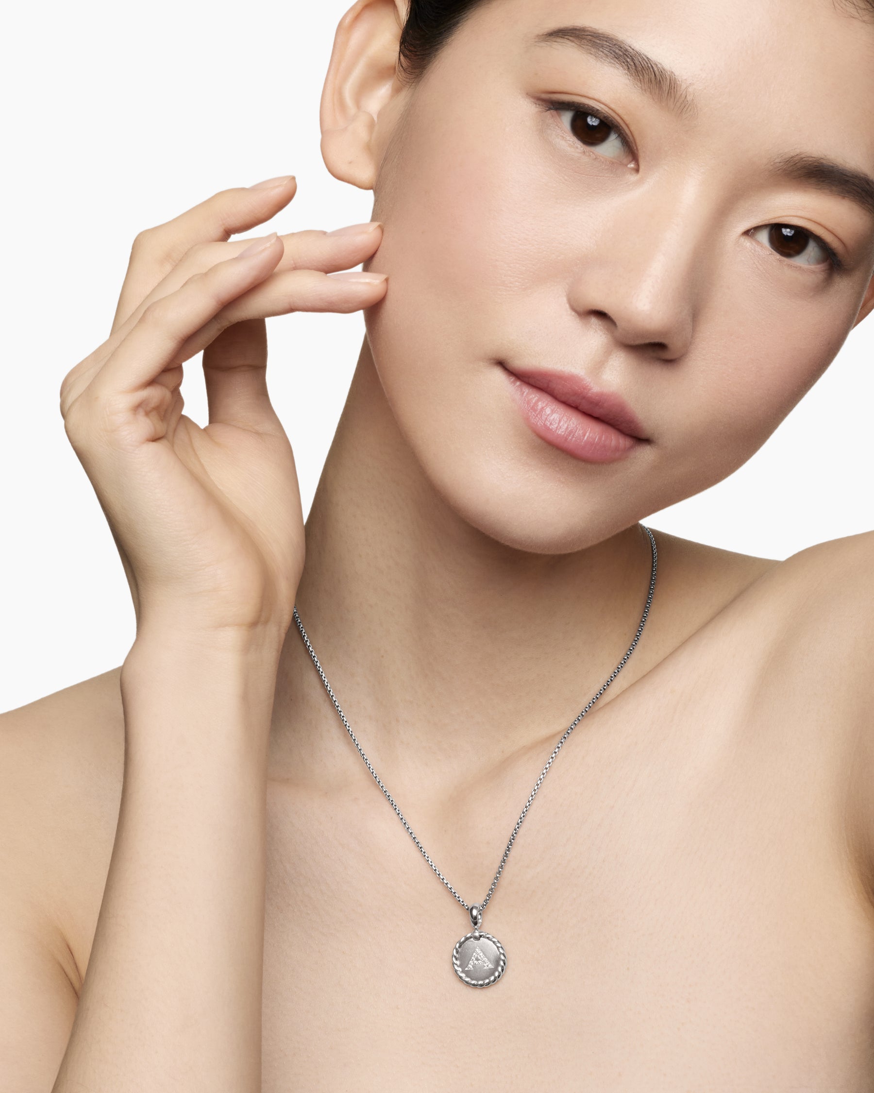 Initial Charm Necklace in Sterling Silver with Diamond A - Image 6