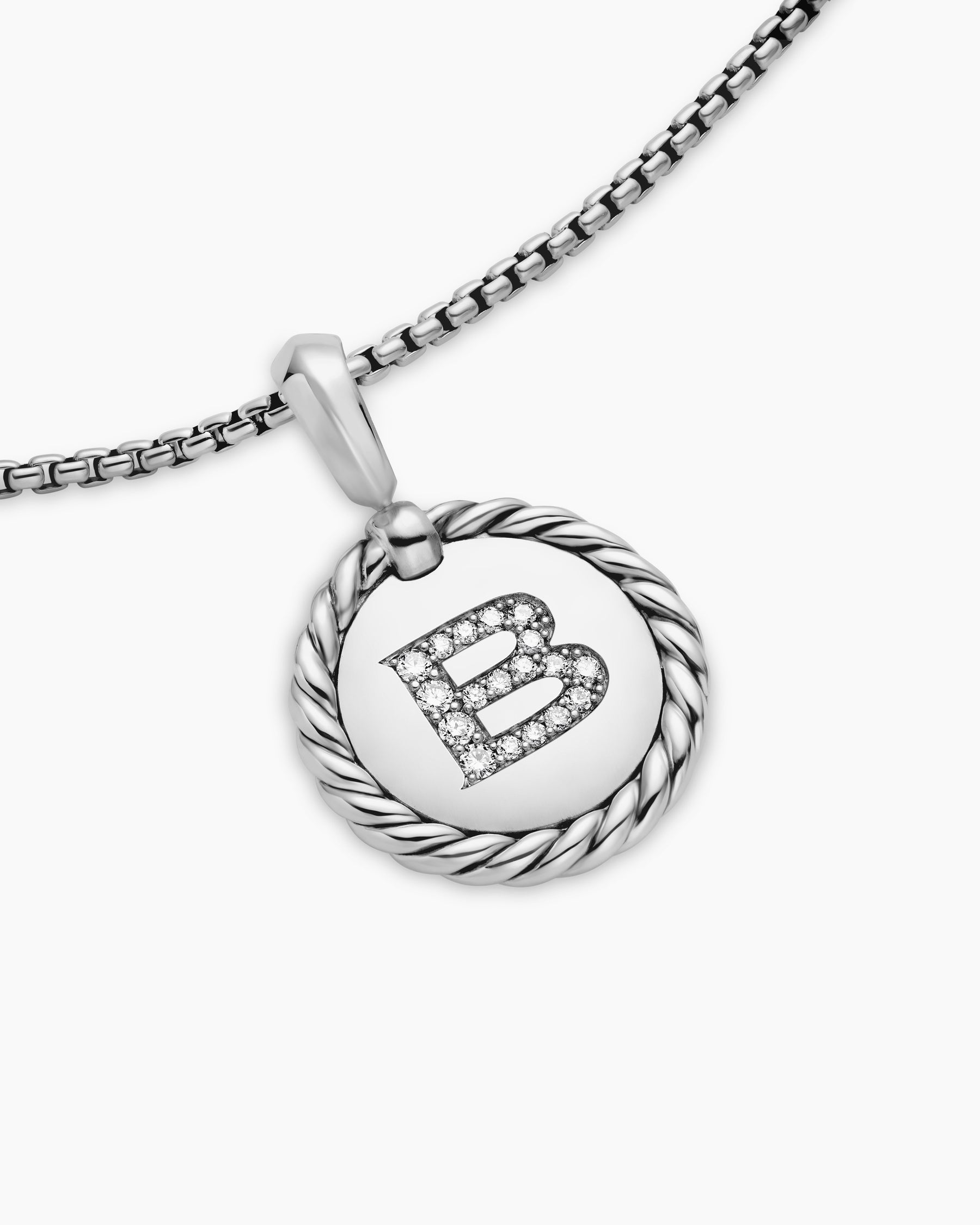 Initial Charm Necklace in Sterling Silver with Diamond B - Image 5