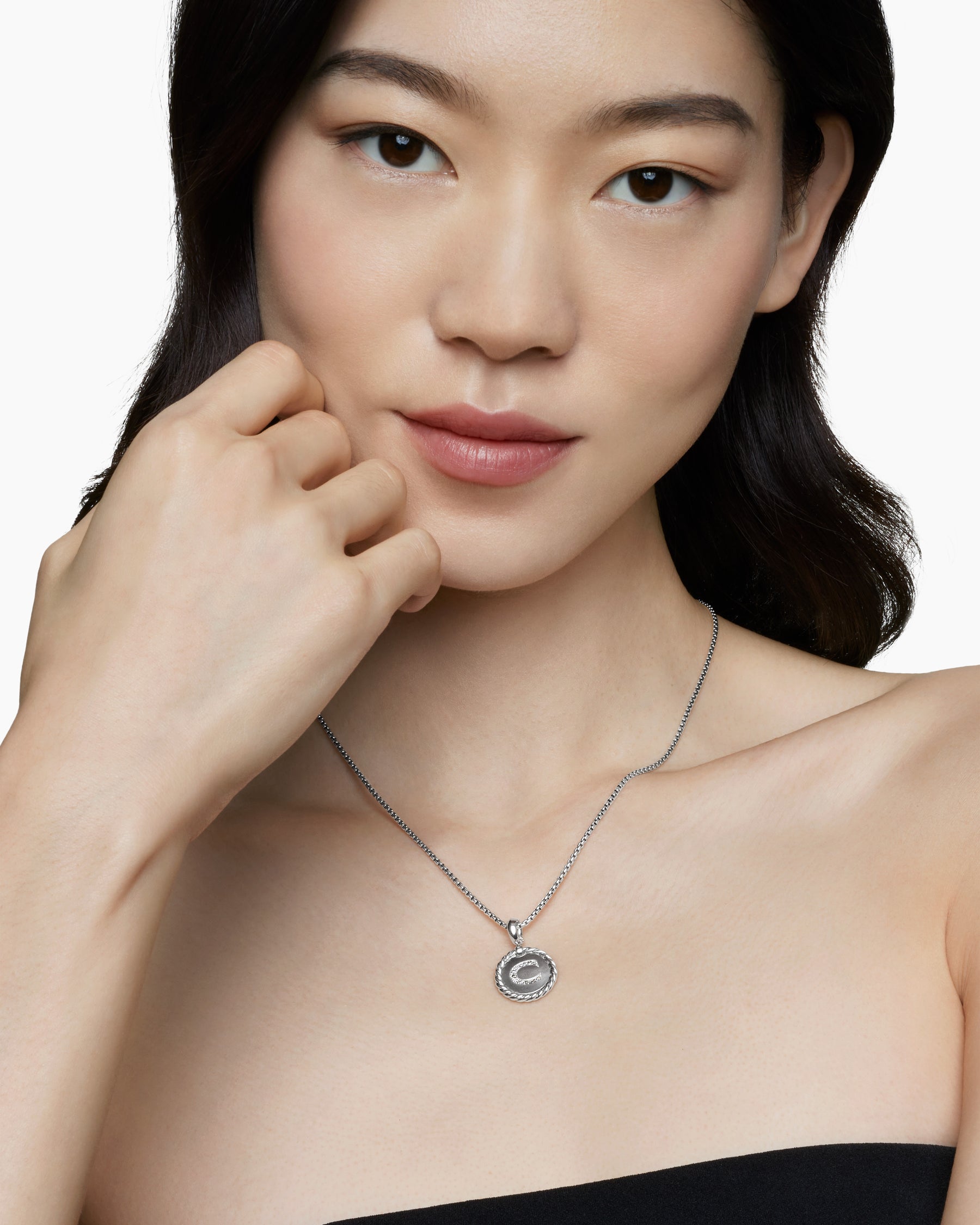 Initial Charm Necklace in Sterling Silver with Diamond C - Image 6
