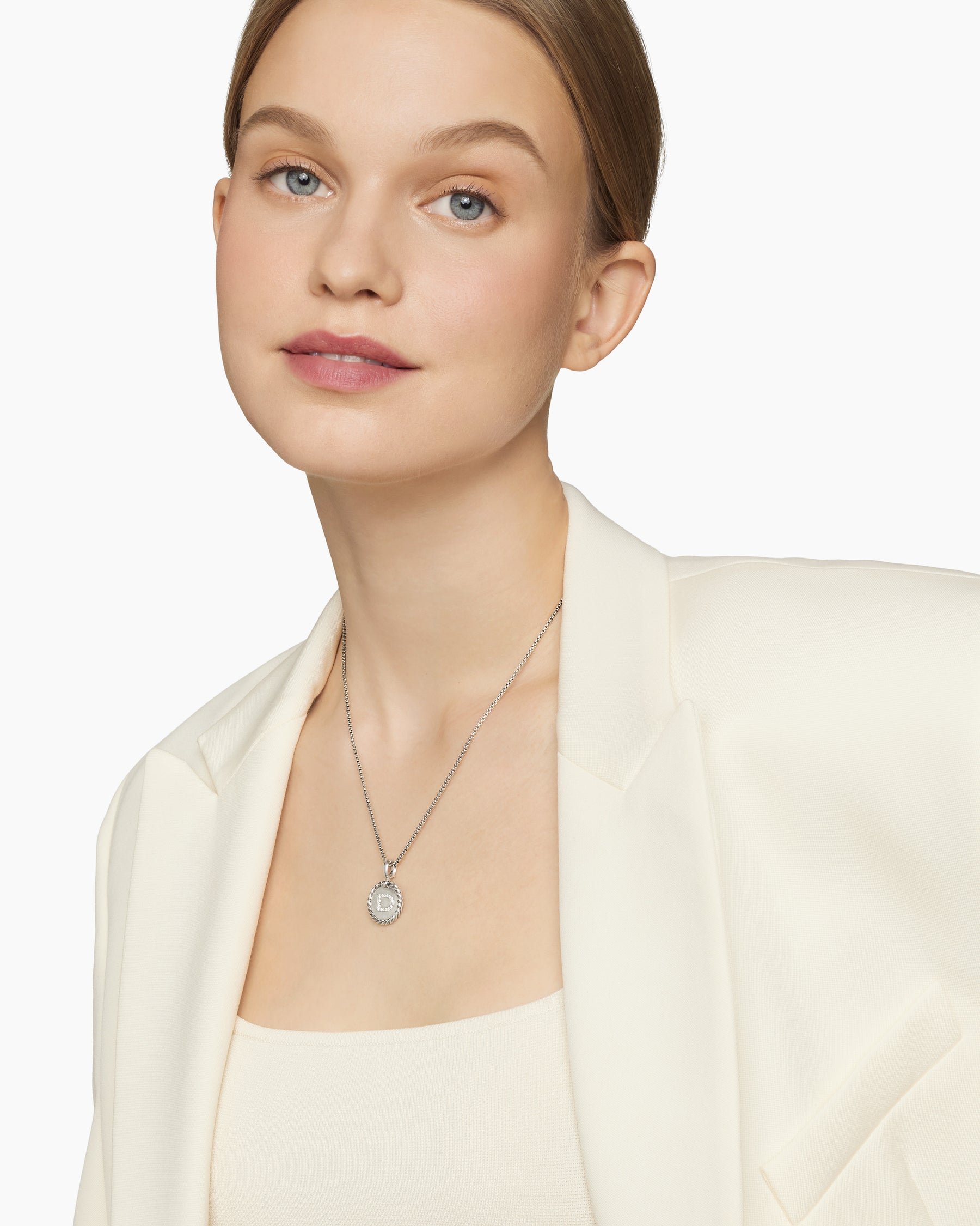 Alternative view of Initial Charm Necklace in Sterling Silver with Diamond D