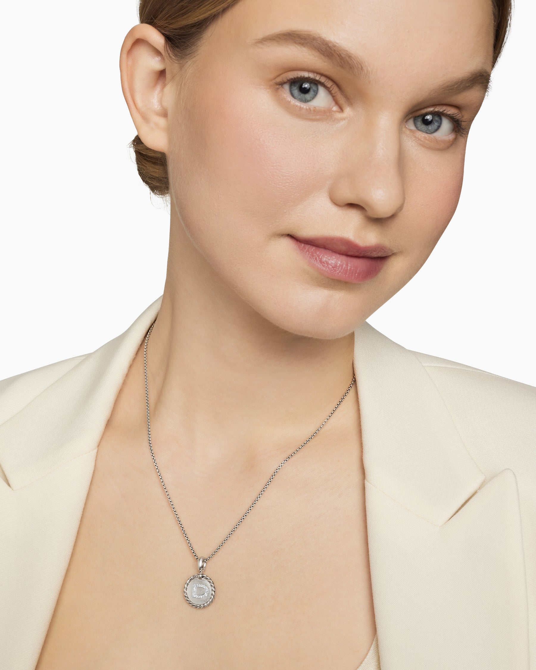 Initial Charm Necklace in Sterling Silver with Diamond D - Image 6