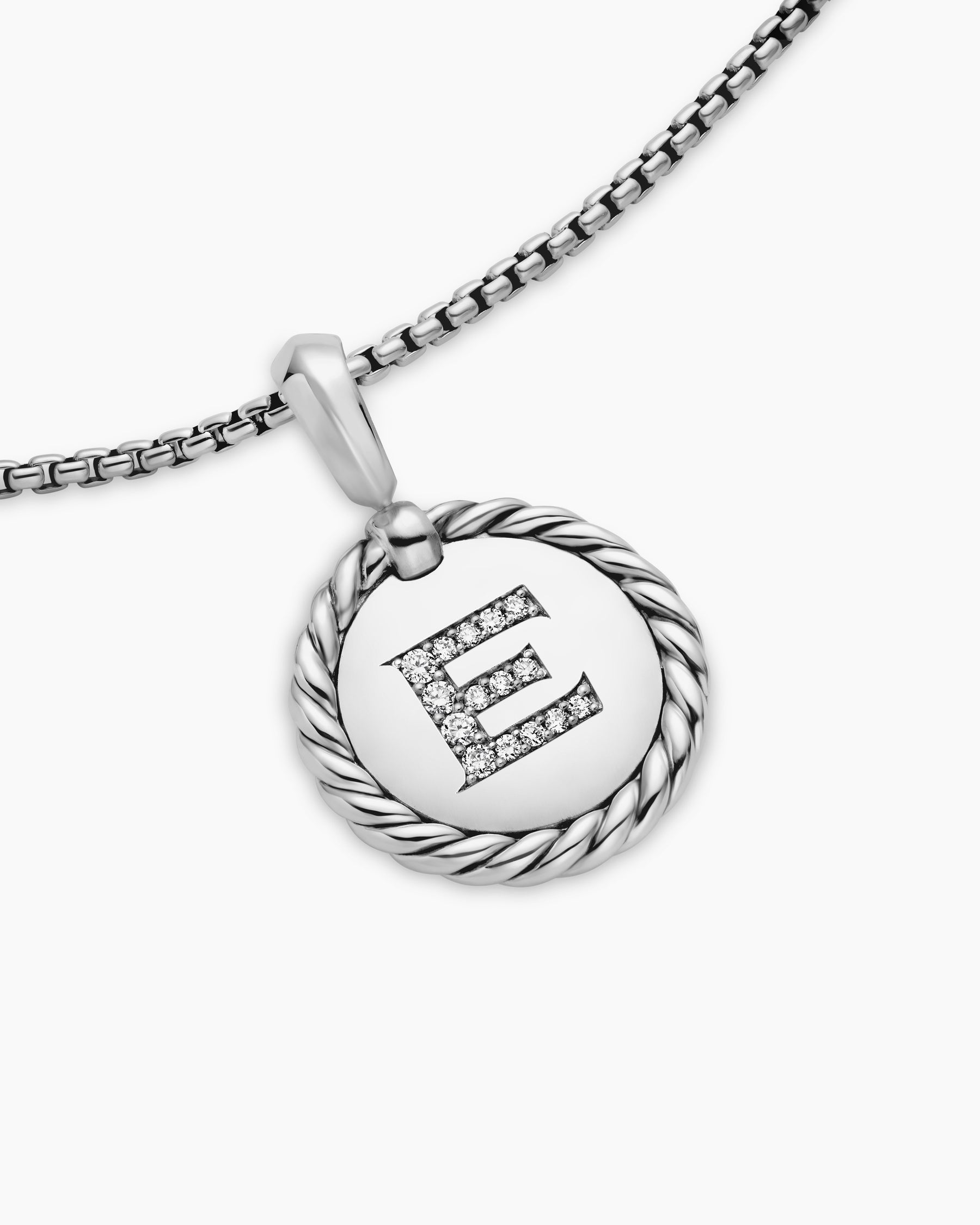 Initial Charm Necklace in Sterling Silver with Diamond E - Image 5