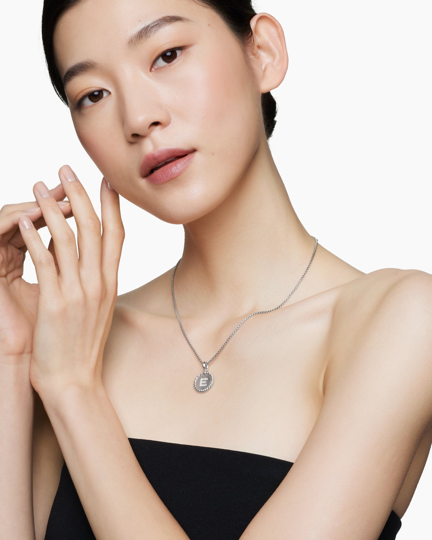 Alternative view of Initial Charm Necklace in Sterling Silver with Diamond E