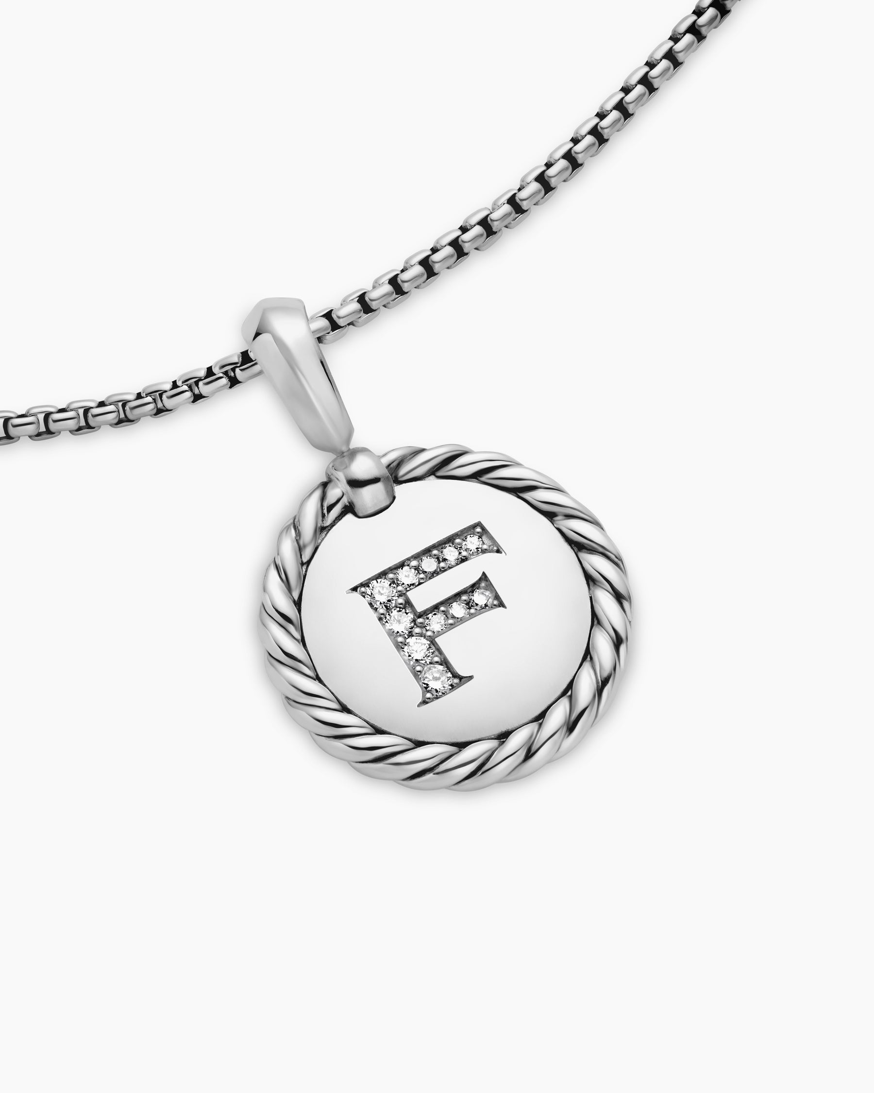 Initial Charm Necklace in Sterling Silver with Diamond F - Image 5