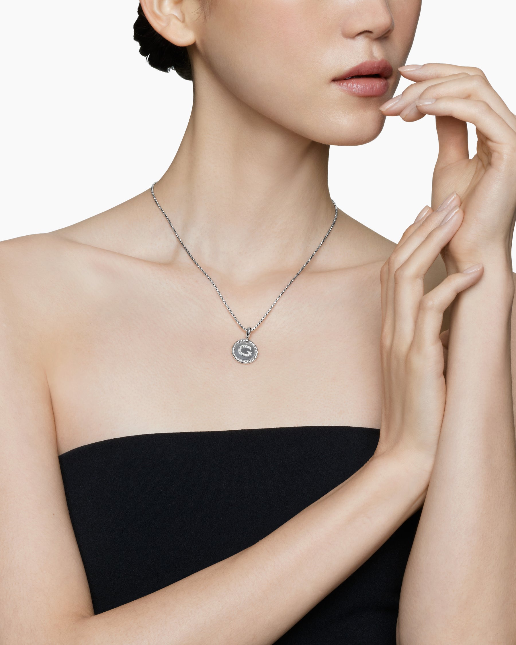 Alternative view of Initial Charm Necklace in Sterling Silver with Diamond G