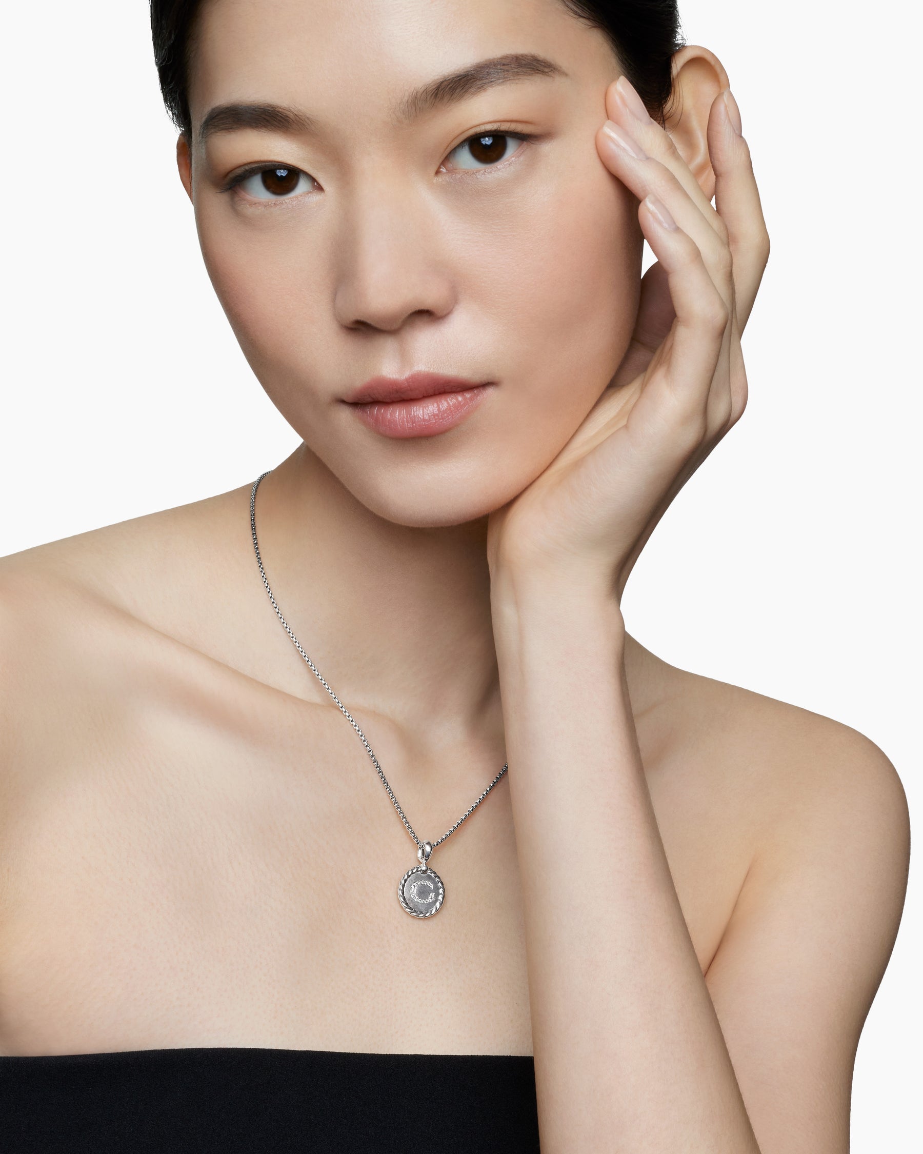 Initial Charm Necklace in Sterling Silver with Diamond G - Image 6