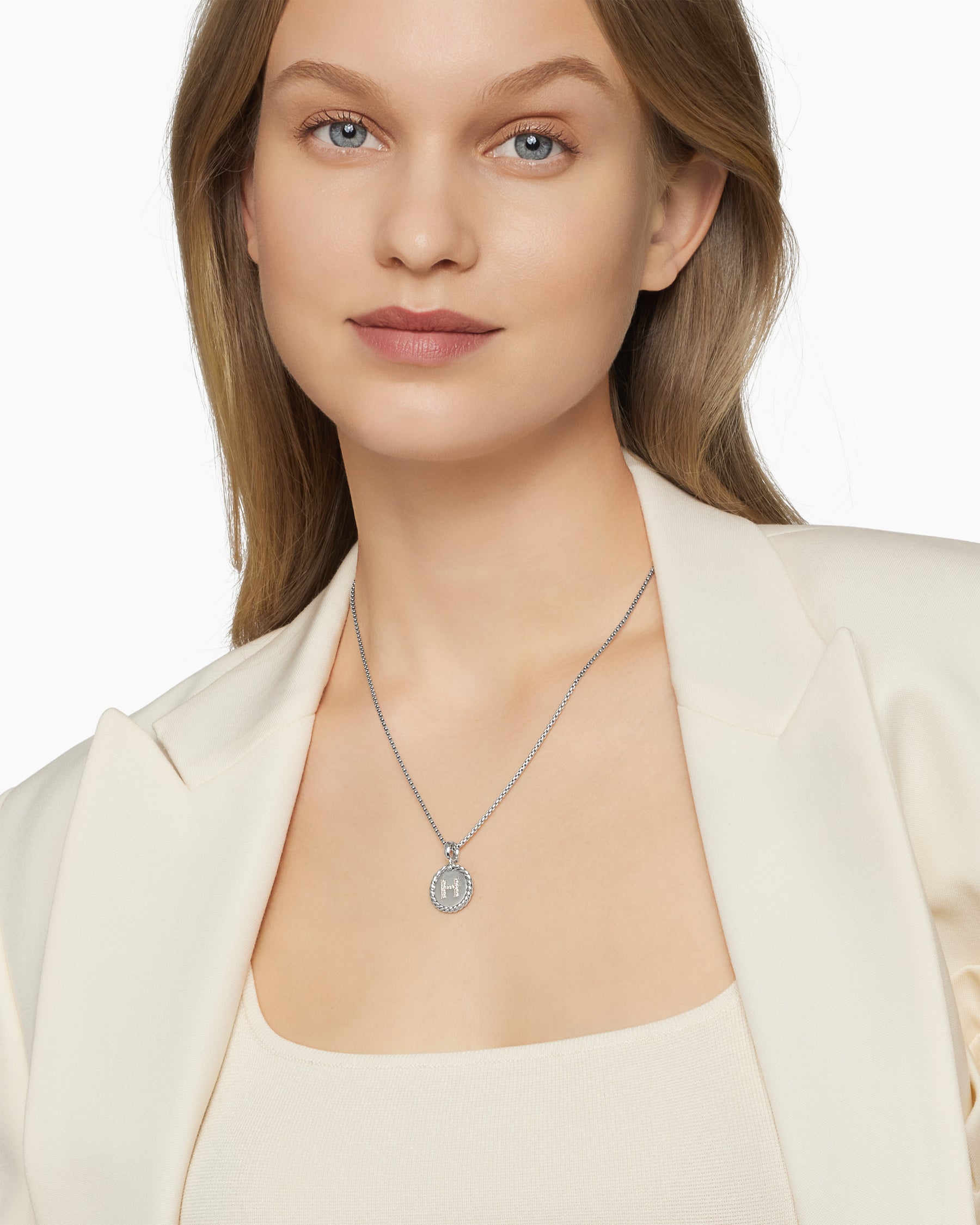 Alternative view of Initial Charm Necklace in Sterling Silver with Diamond H