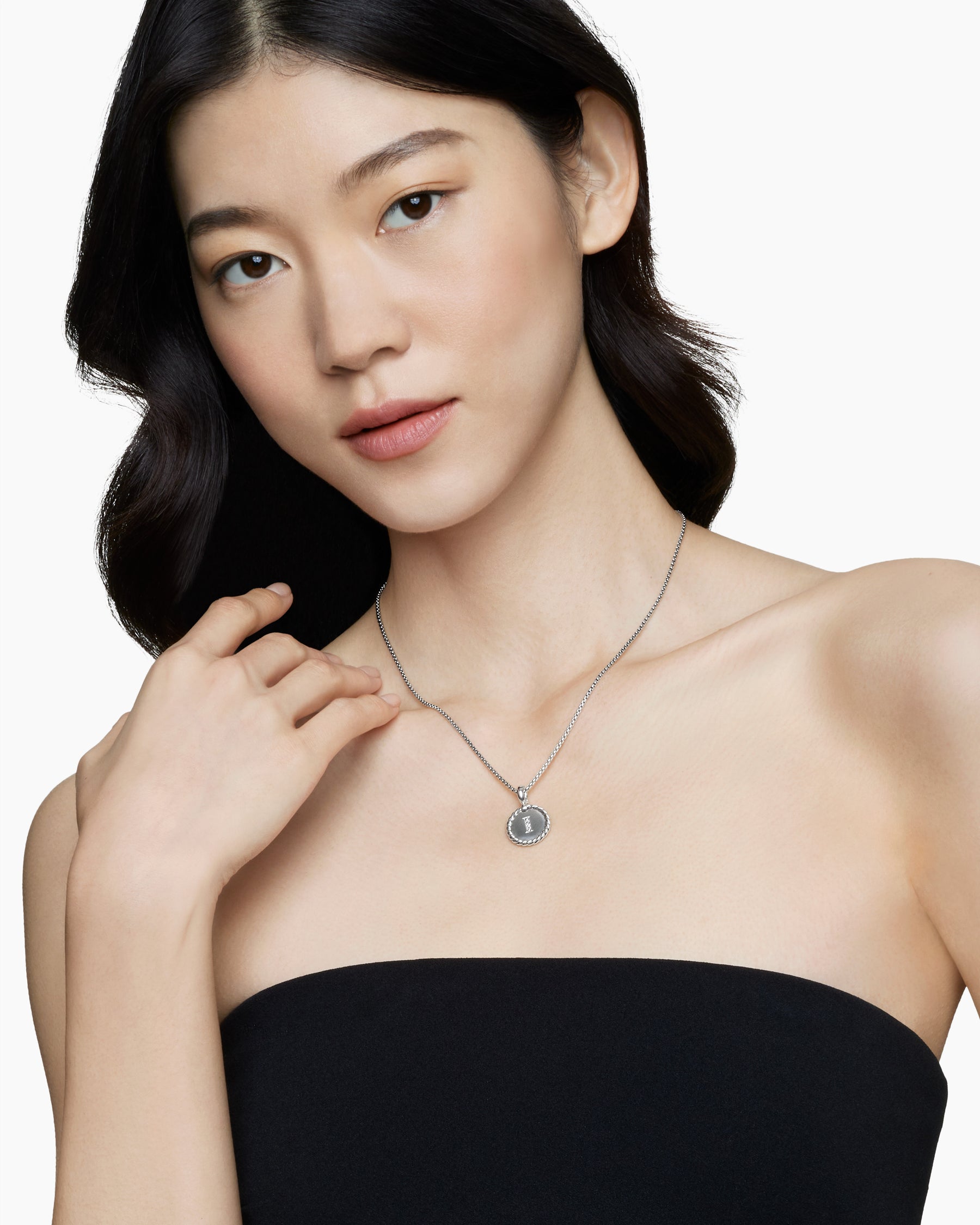 Alternative view of Initial Charm Necklace in Sterling Silver with Diamond I