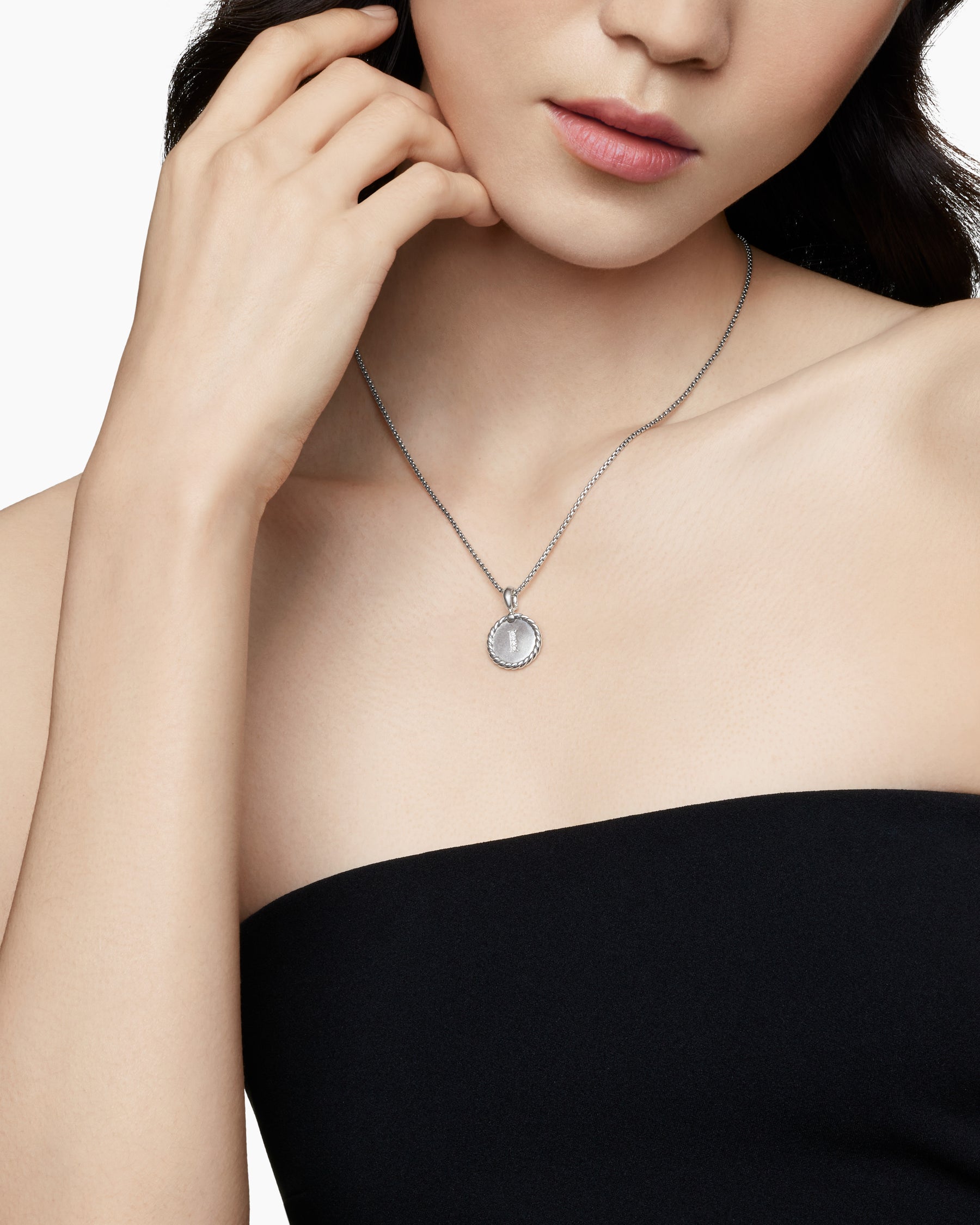 Initial Charm Necklace in Sterling Silver with Diamond I - Image 6