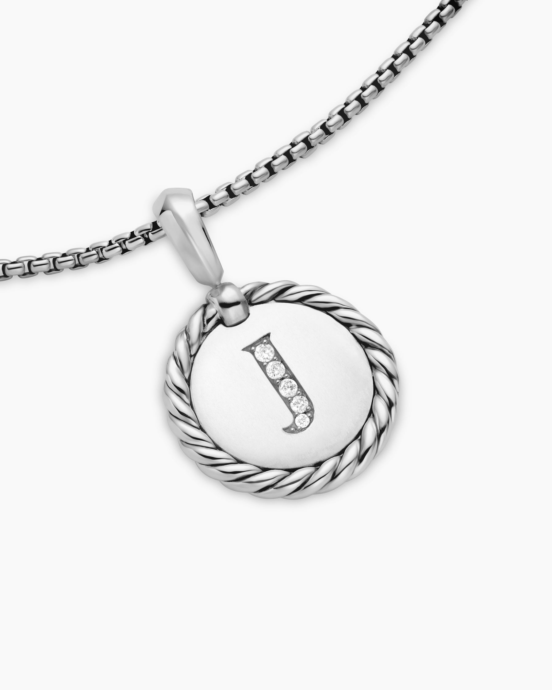 Initial Charm Necklace in Sterling Silver with Diamond J - Image 5