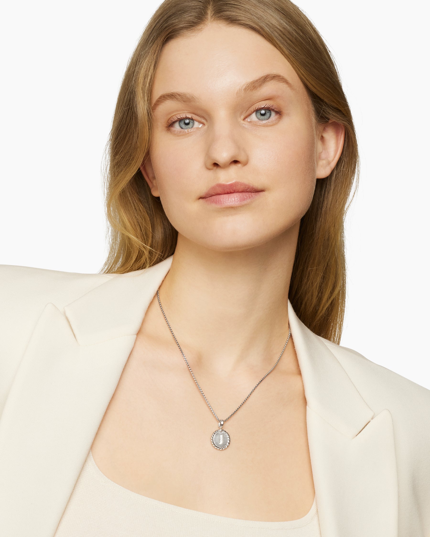 Alternative view of Initial Charm Necklace in Sterling Silver with Diamond J