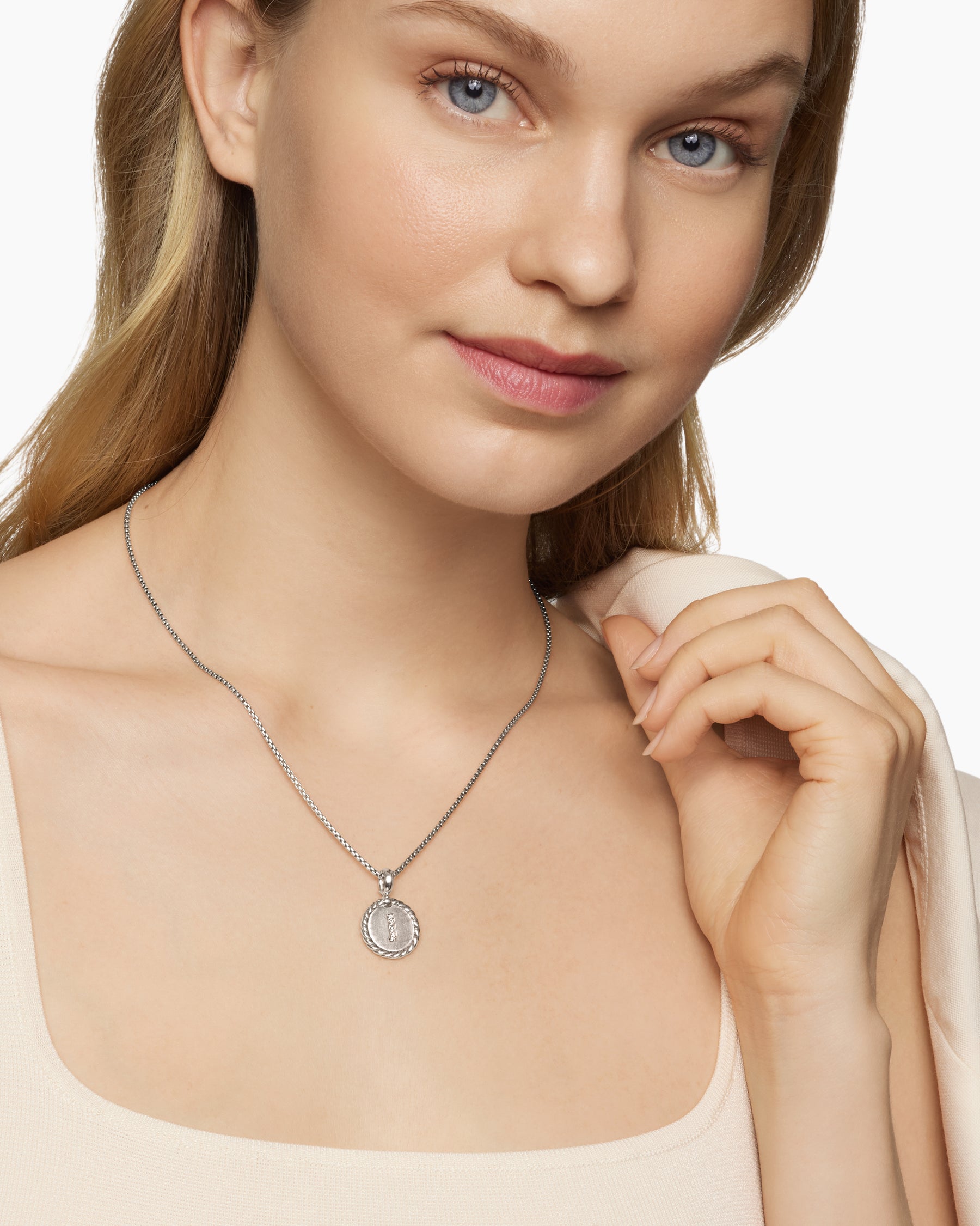 Initial Charm Necklace in Sterling Silver with Diamond J - Image 6