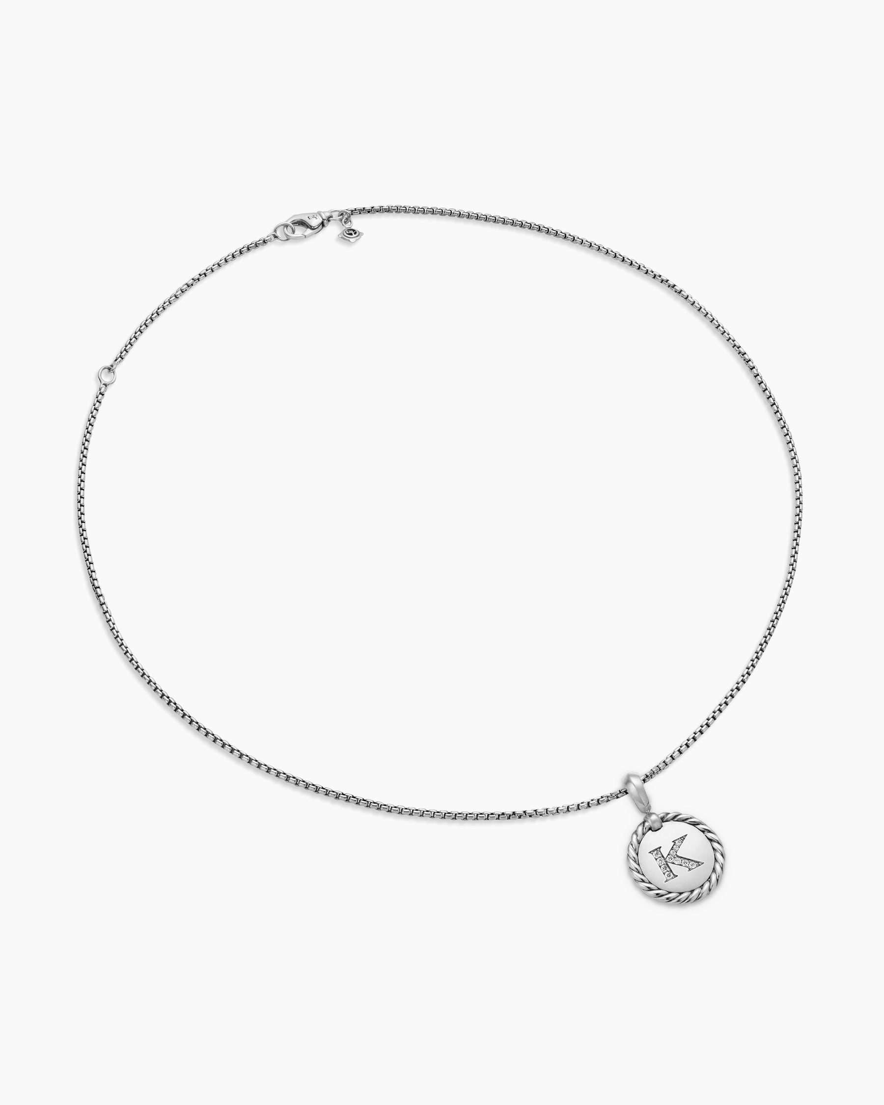 Initial Charm Necklace in Sterling Silver with Diamond K - Image 3