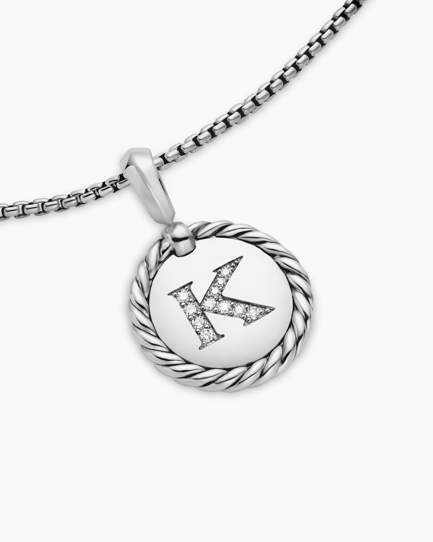 Initial Charm Necklace in Sterling Silver with Diamond K - Image 5