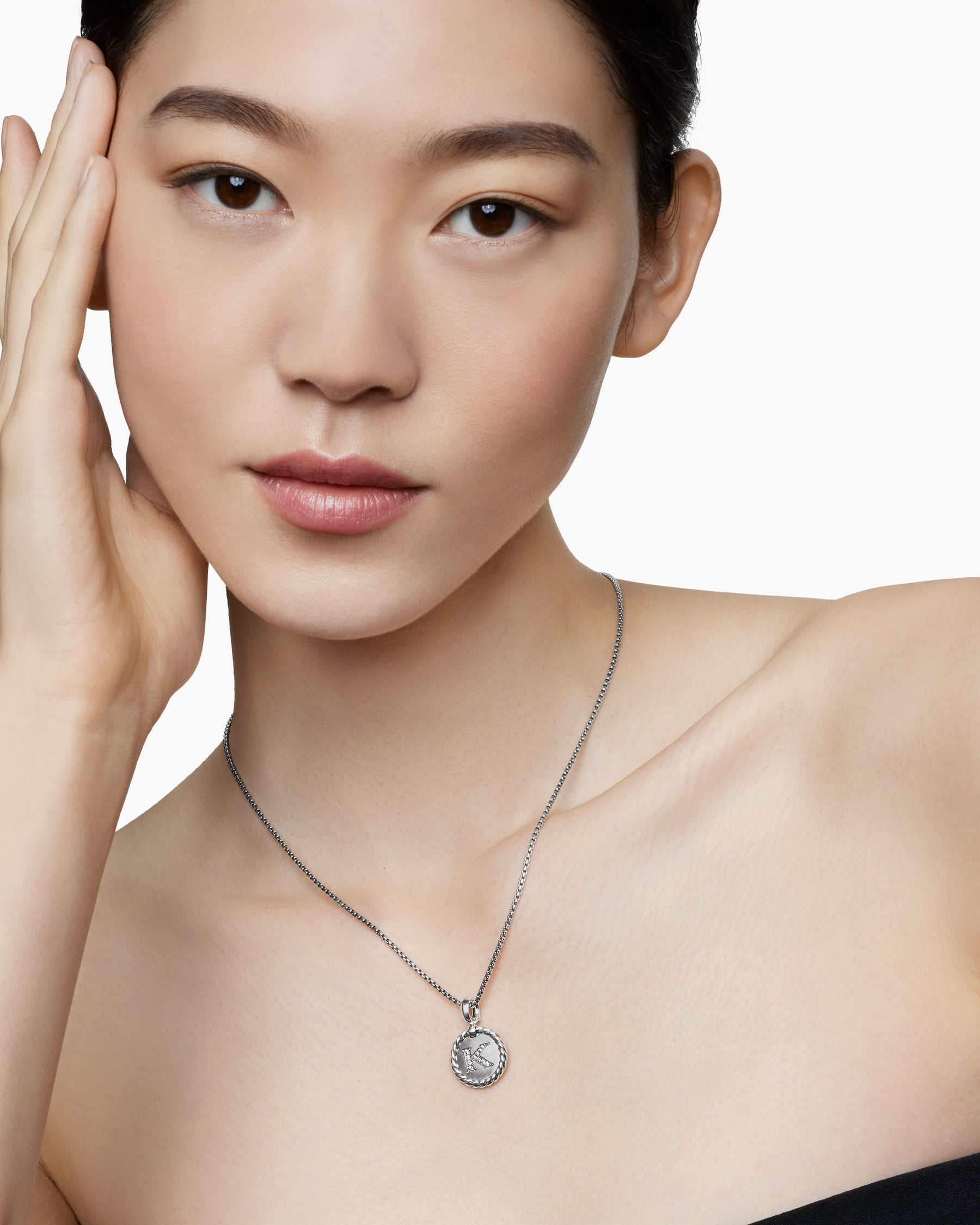 Initial Charm Necklace in Sterling Silver with Diamond K - Image 6