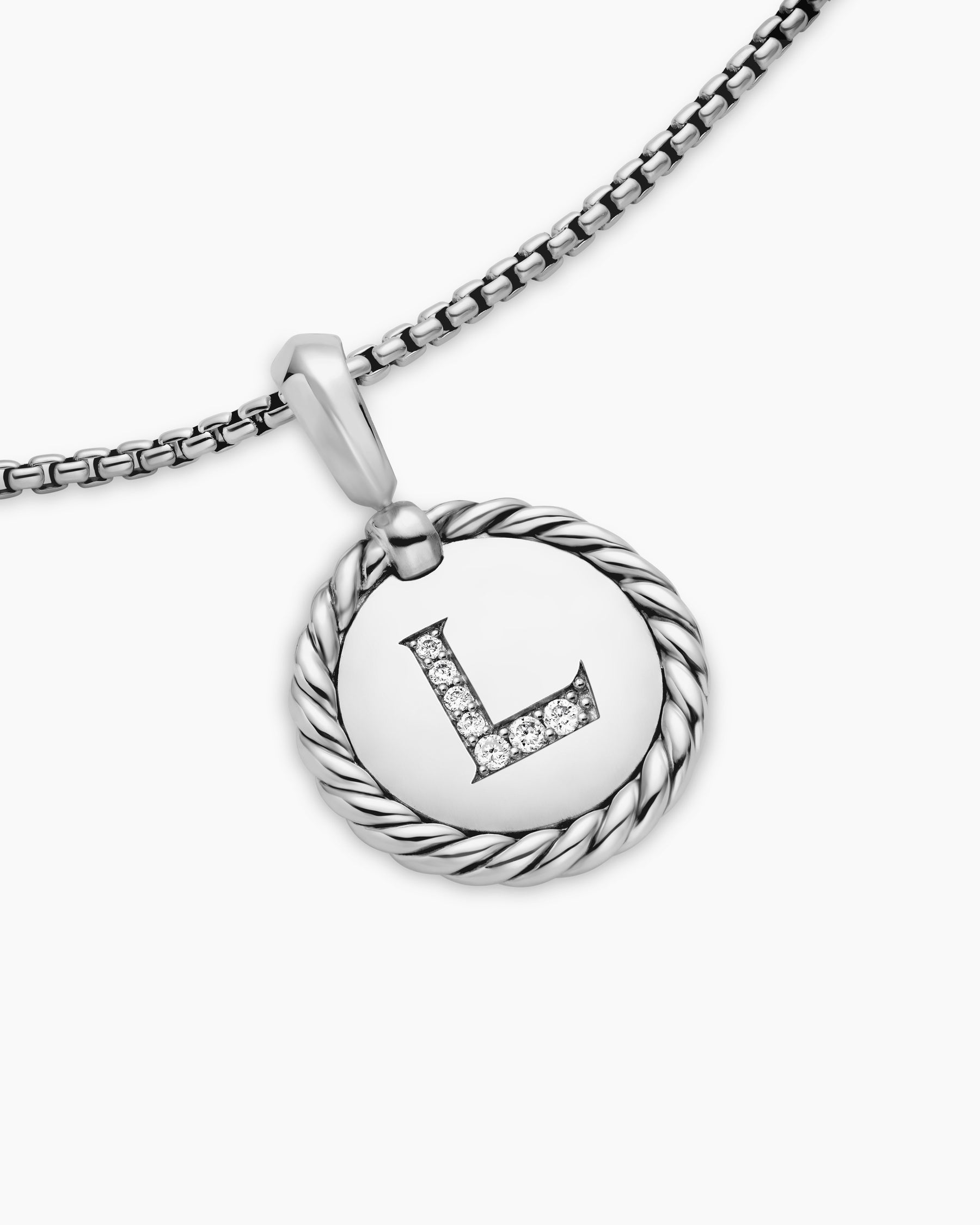 Initial Charm Necklace in Sterling Silver with Diamond L - Image 5