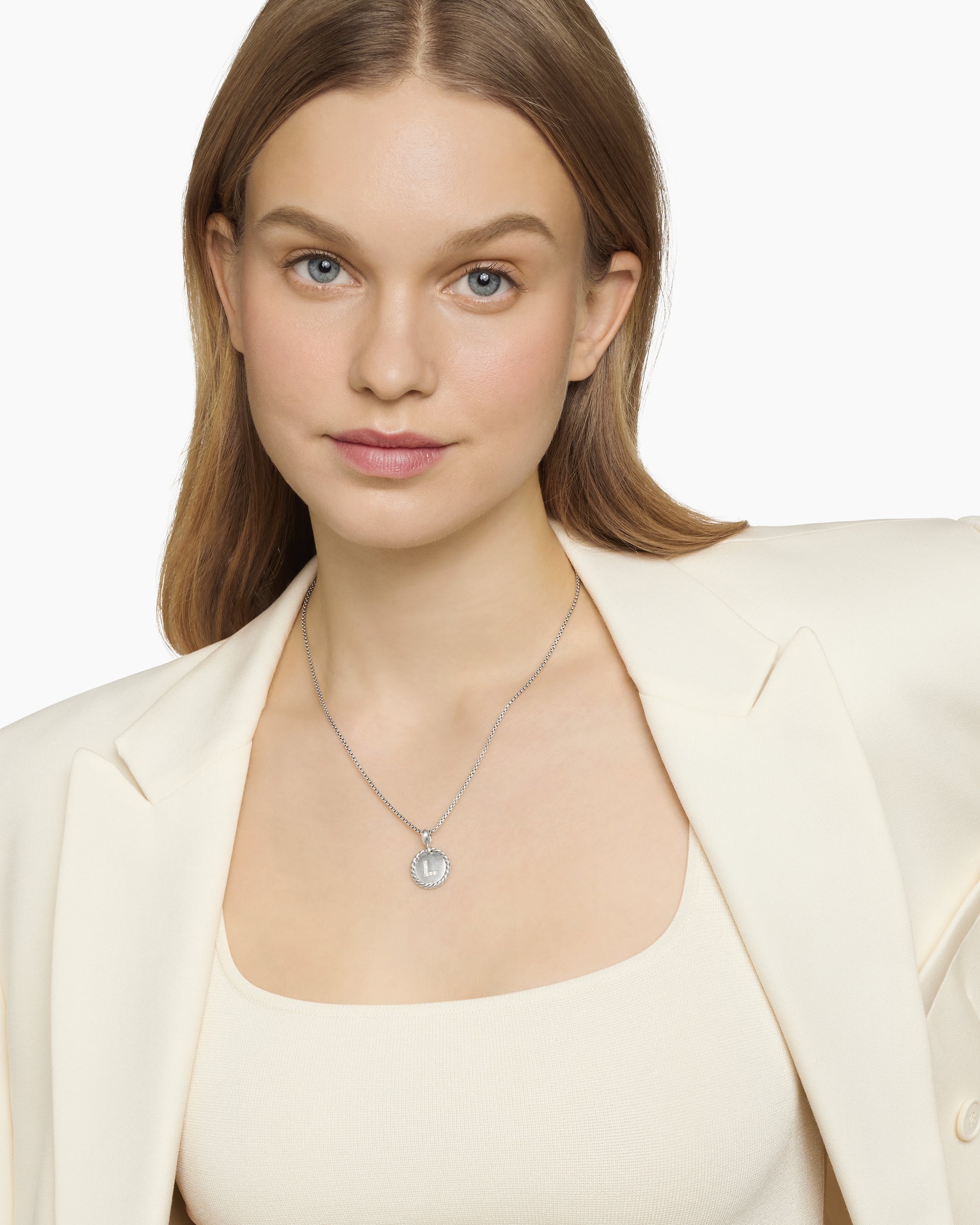 Initial Charm Necklace in Sterling Silver with Diamond L - Image 2