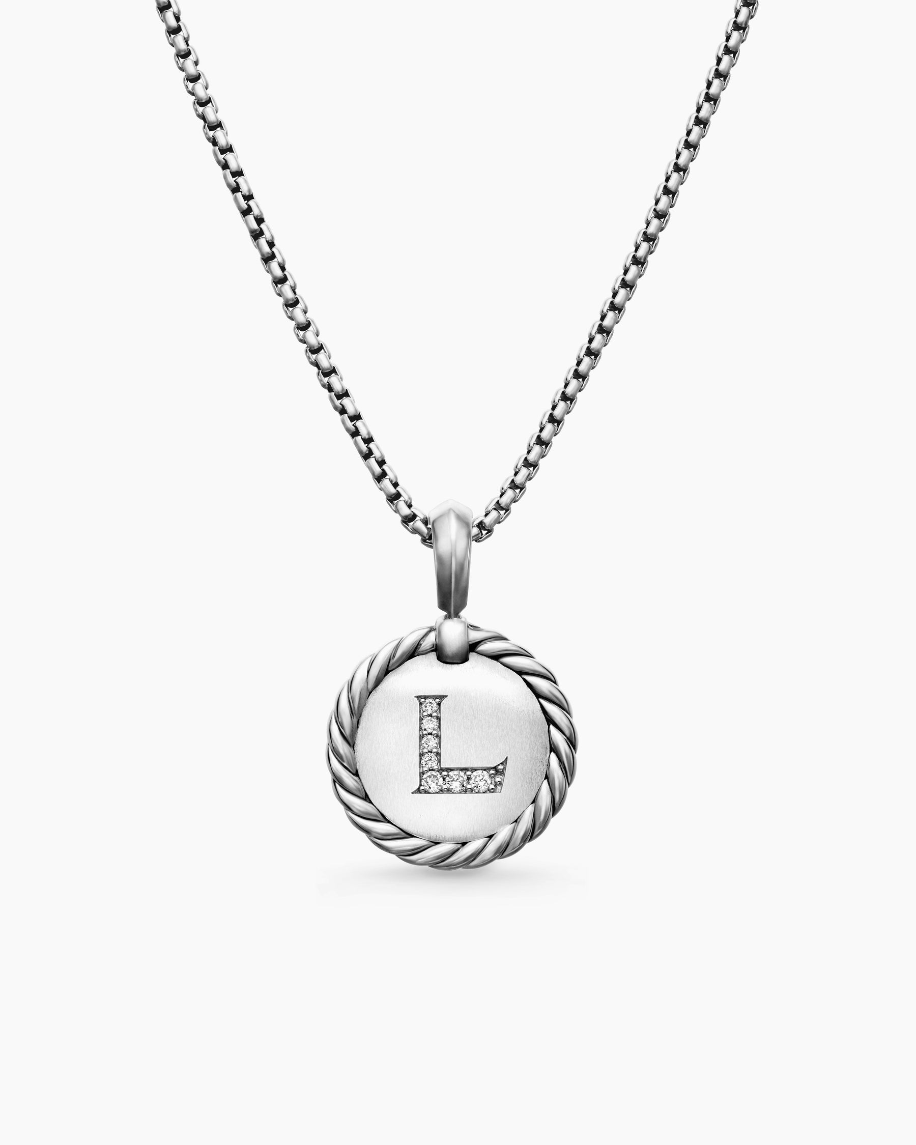 Initial Charm Necklace in Sterling Silver with Diamond L
