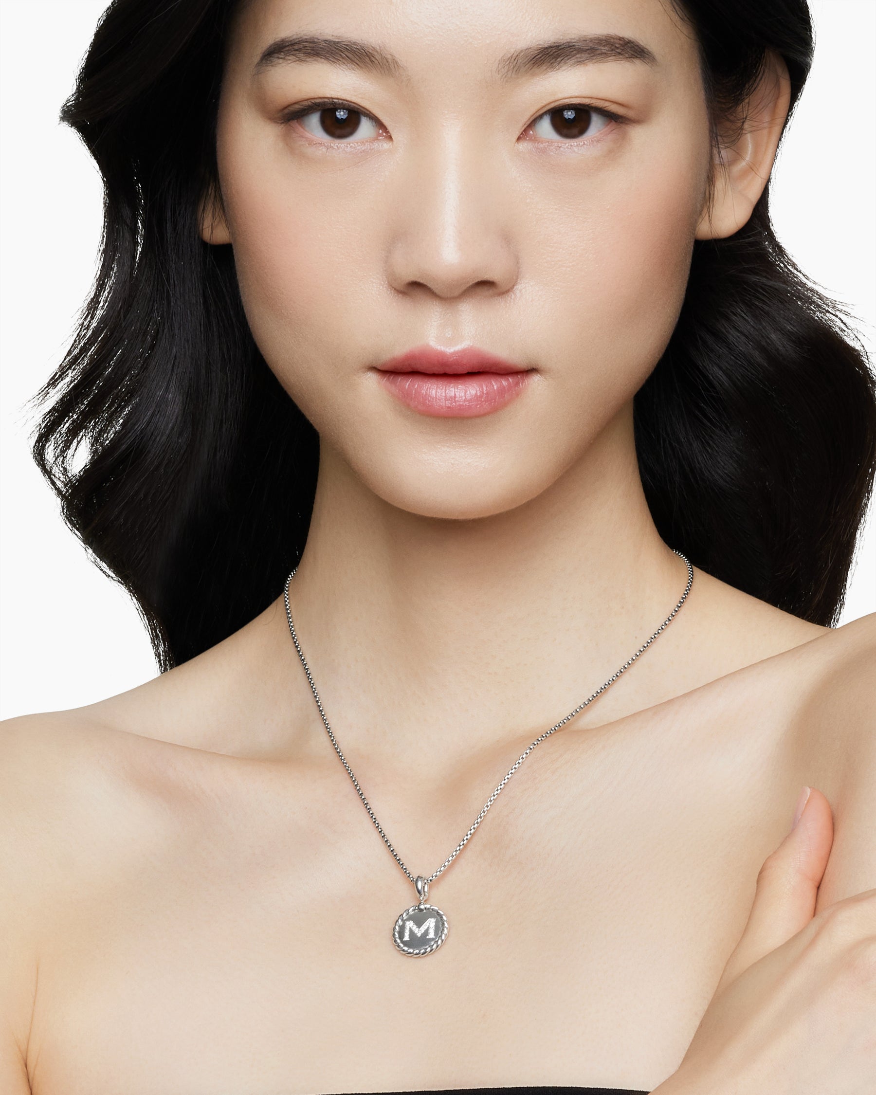 Alternative view of Initial Charm Necklace in Sterling Silver with Diamond M
