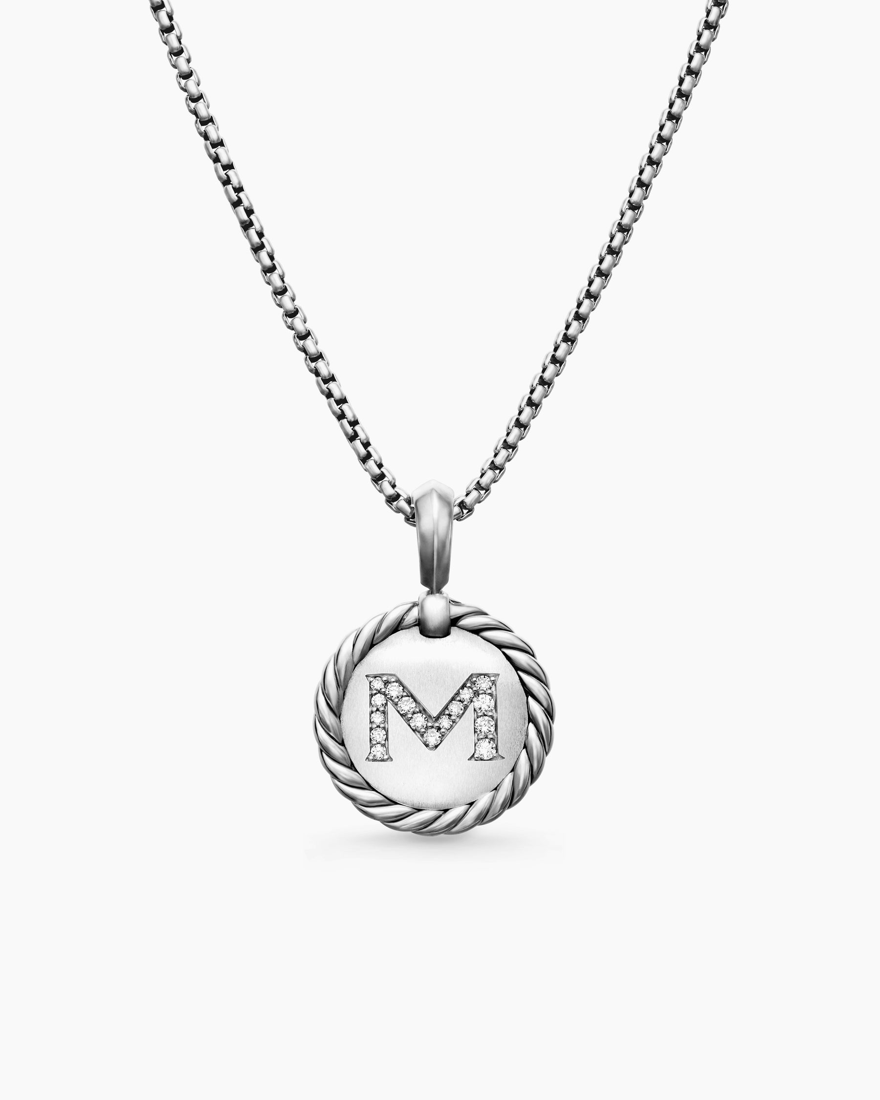 Initial Charm Necklace in Sterling Silver with Diamond M