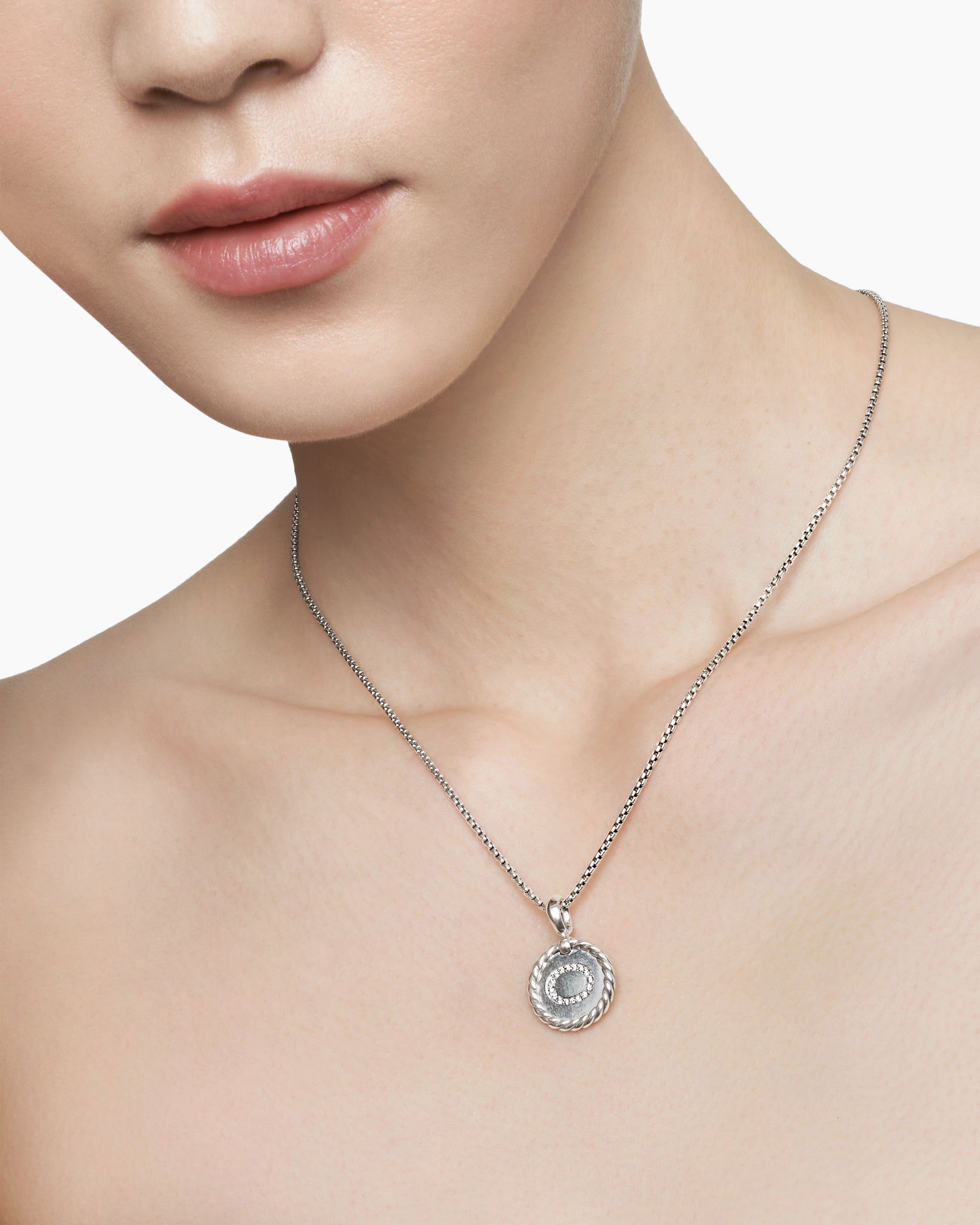 Initial Charm Necklace in Sterling Silver with Diamond O - Image 6
