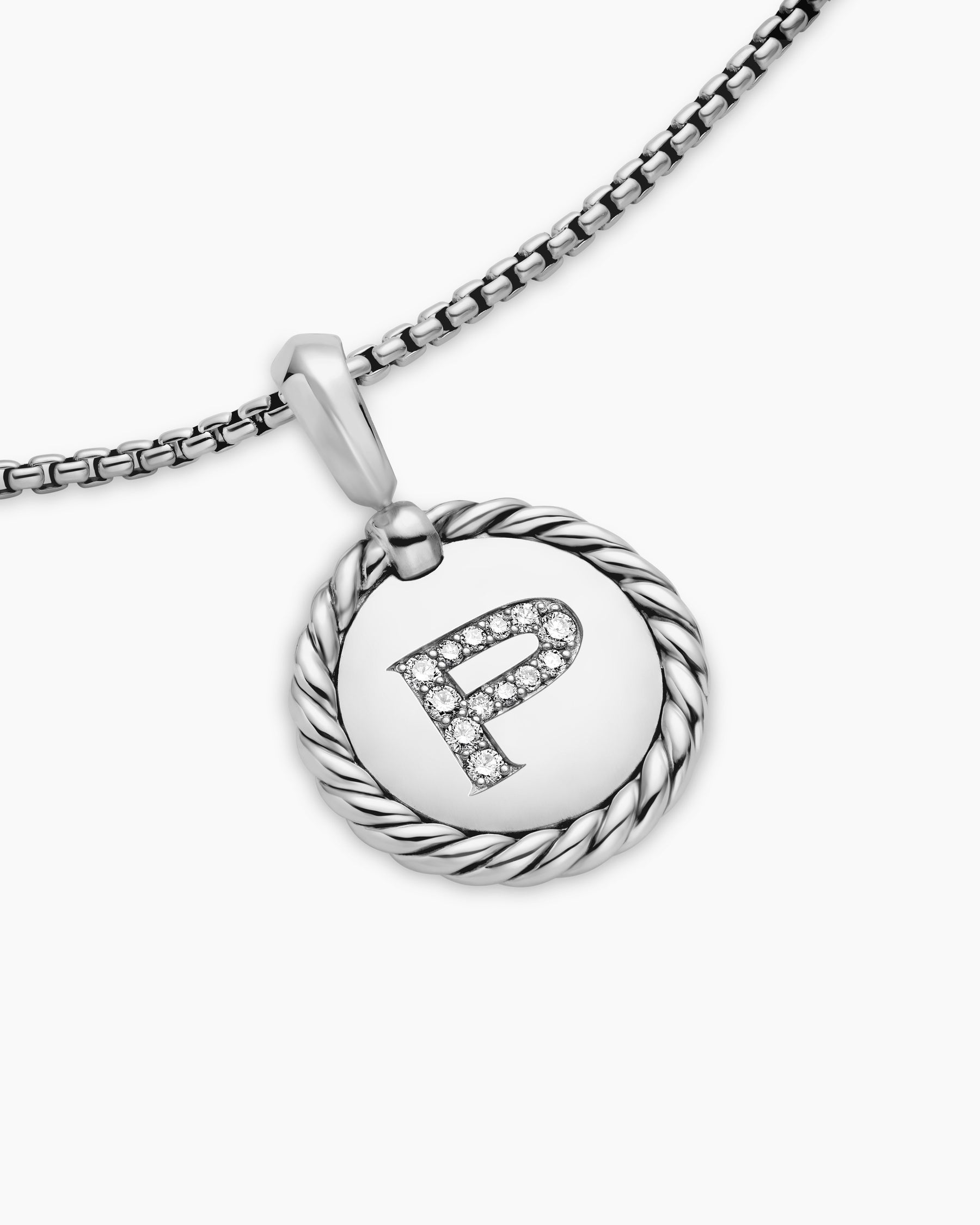Initial Charm Necklace in Sterling Silver with Diamond P - Image 5
